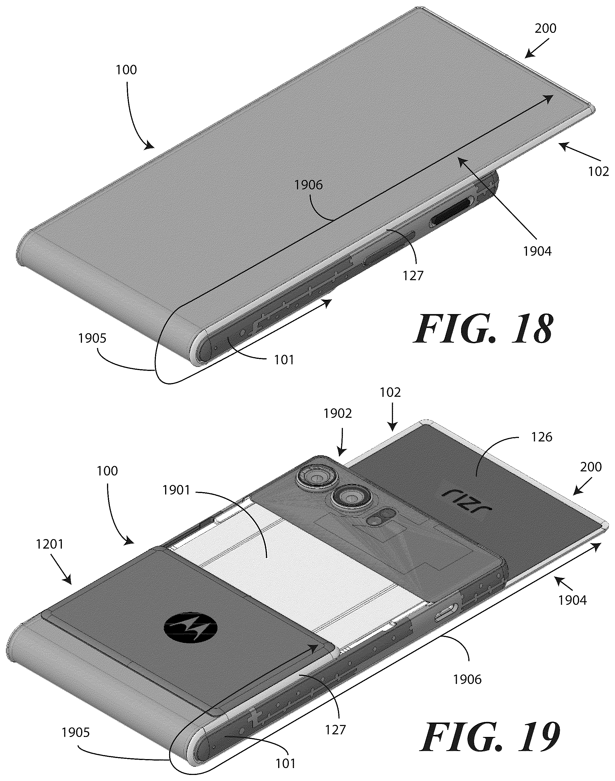Patent US12602081 Figure 14 – Electronic devices with translating flexible display and corresponding methods