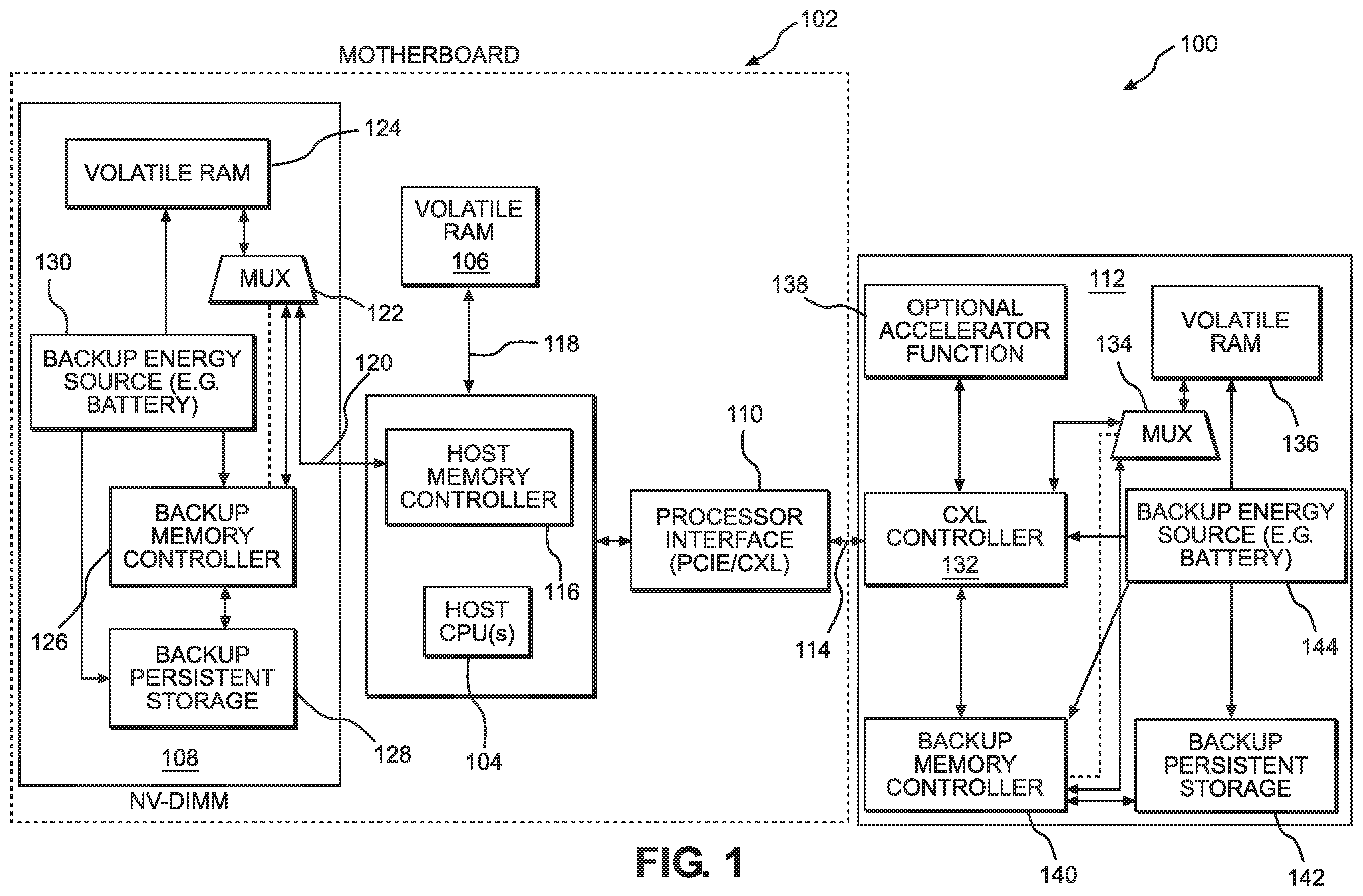 Patent US12602102 — Selective backup to persistent memory for volatile memory — Figure 1