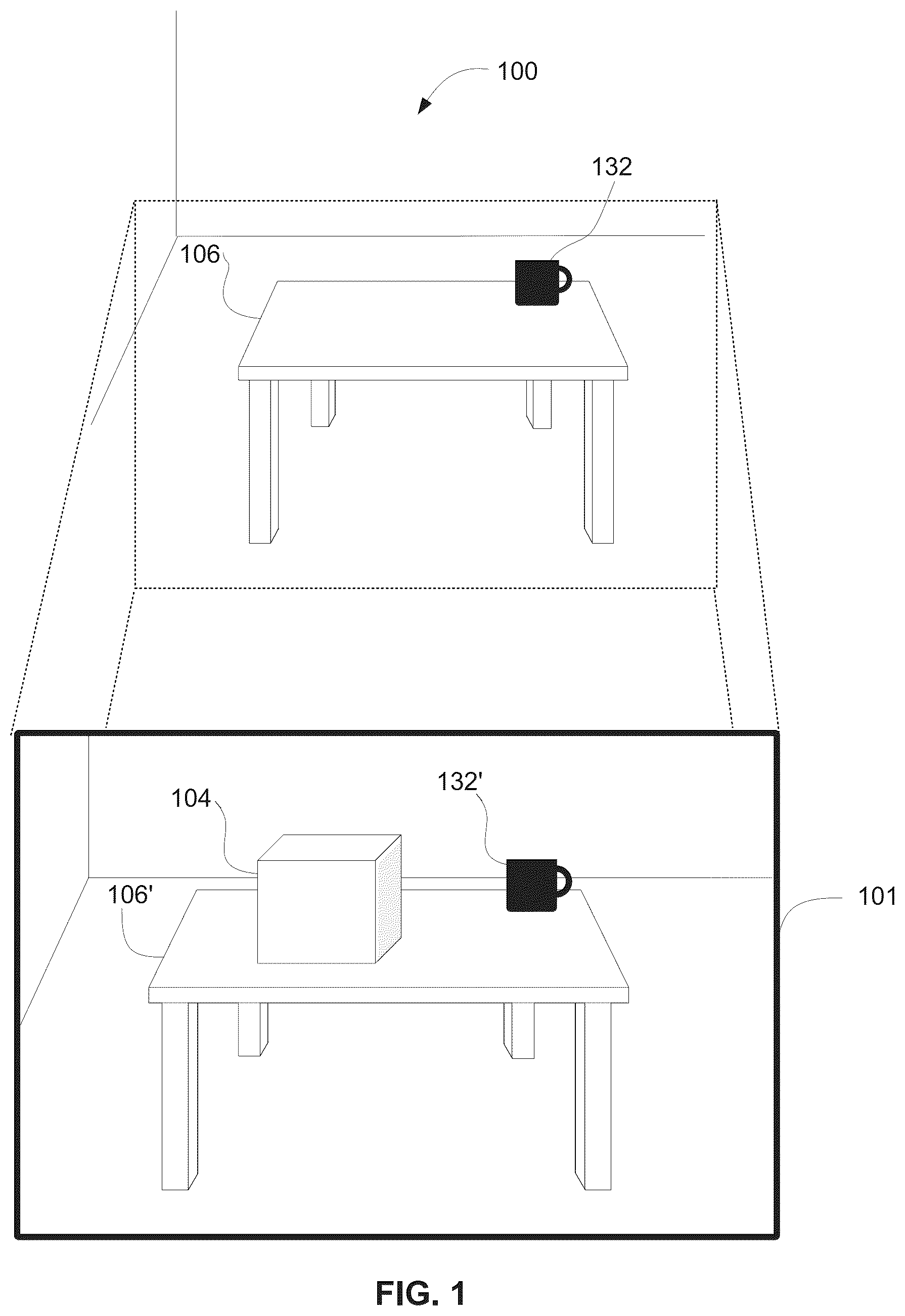Patent US12602108 — Systems and methods of updating a manner of display of three-dimensional objects — Figure 1