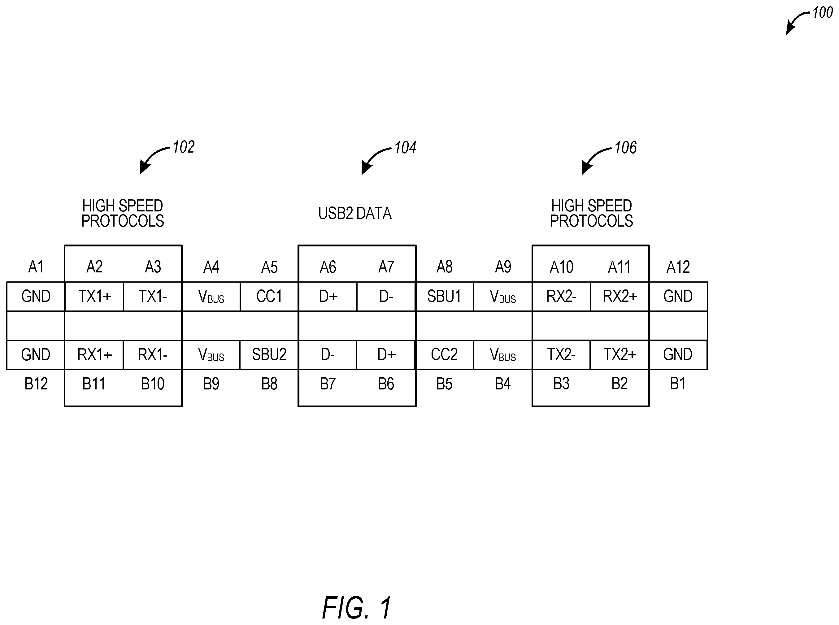 Patent US12602347 Figure 1 – Tunneling USB2 data using USB4-based configurations