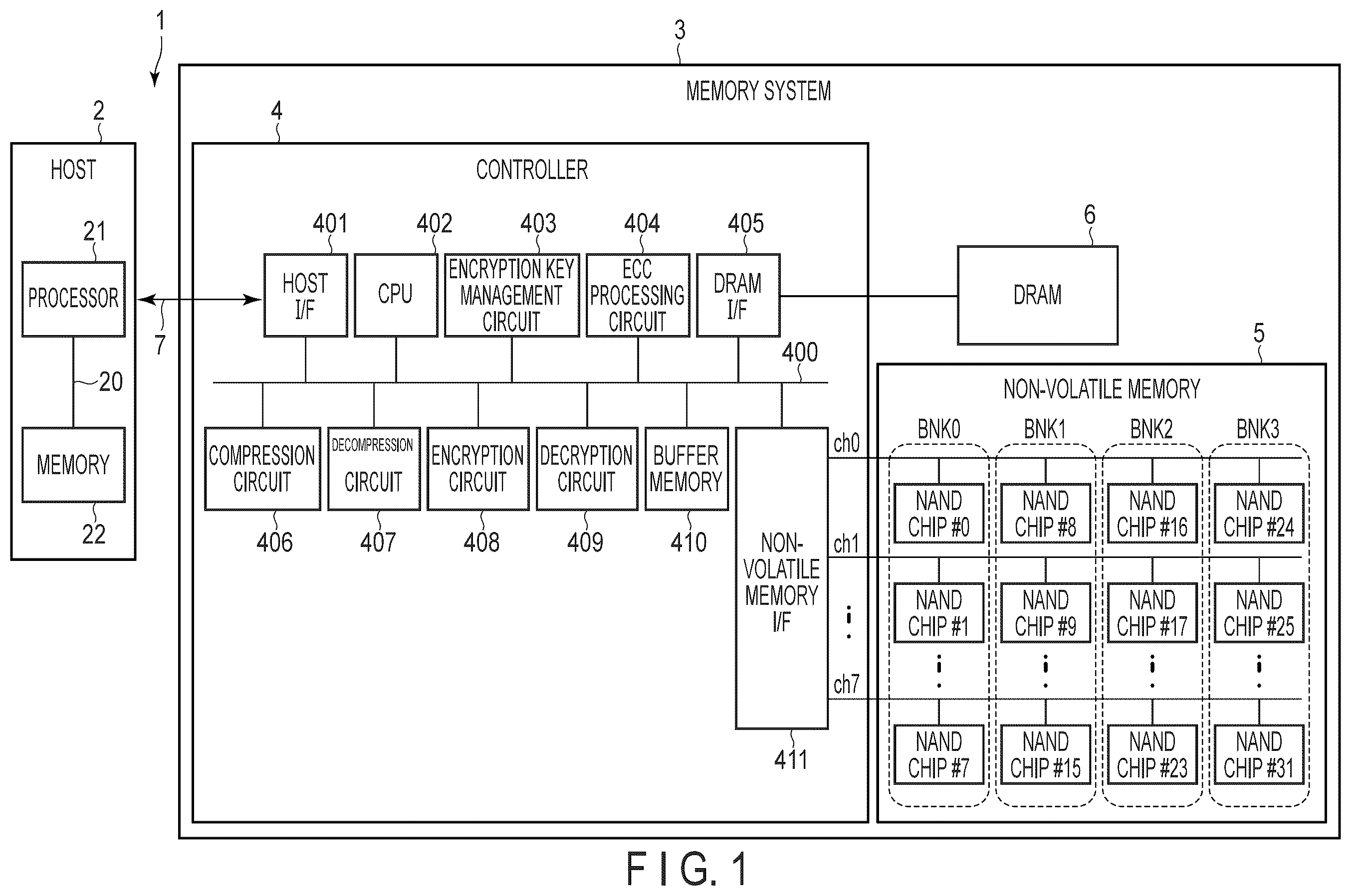 Patent US12602492 Figure 1 – Memory system and control method