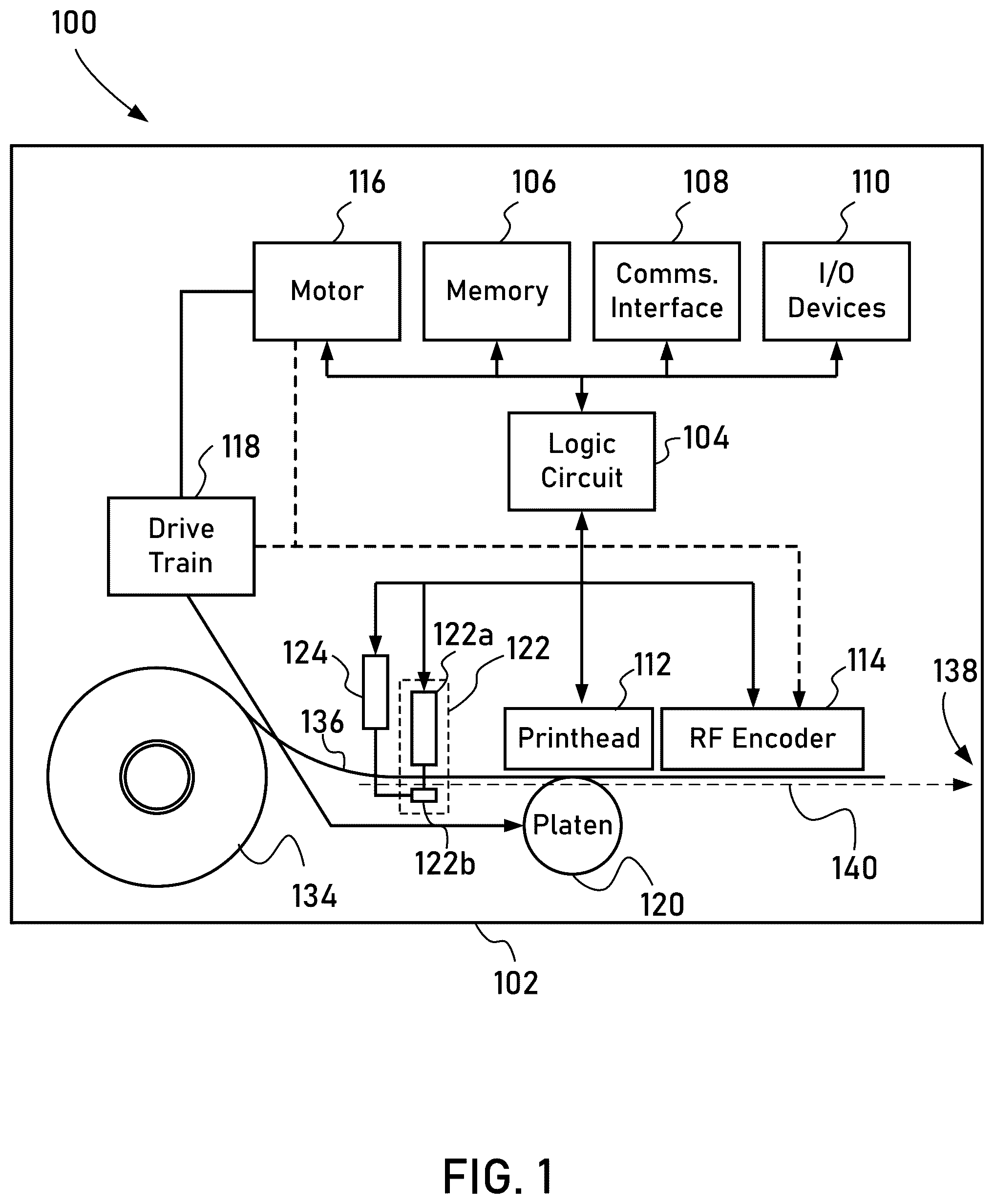Patent US12602562 — Media processing devices with 2-dimensional articulable RF antenna — Figure 1
