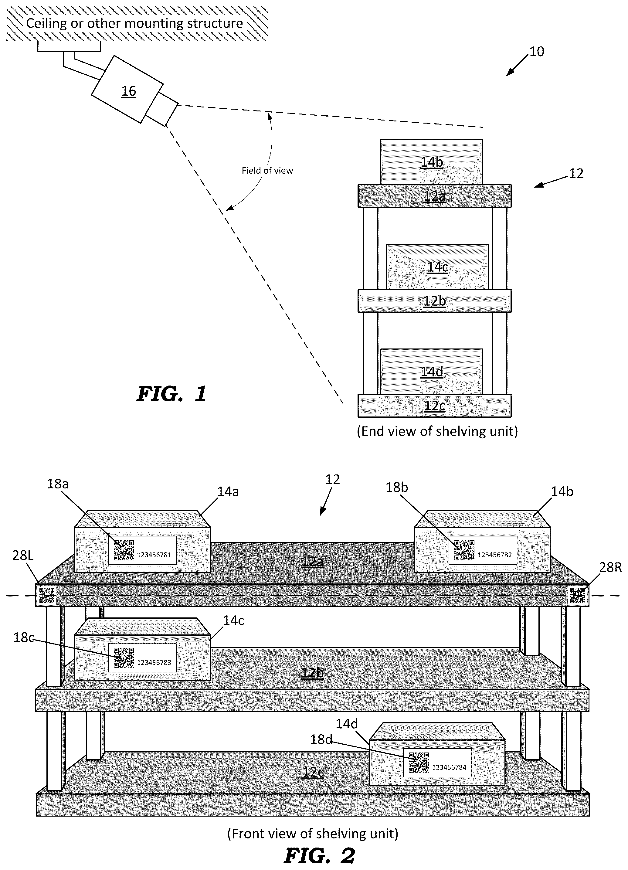 Patent US12602651 — Inventory management system using image processing of codes on shelving and storage bins — Figure 1