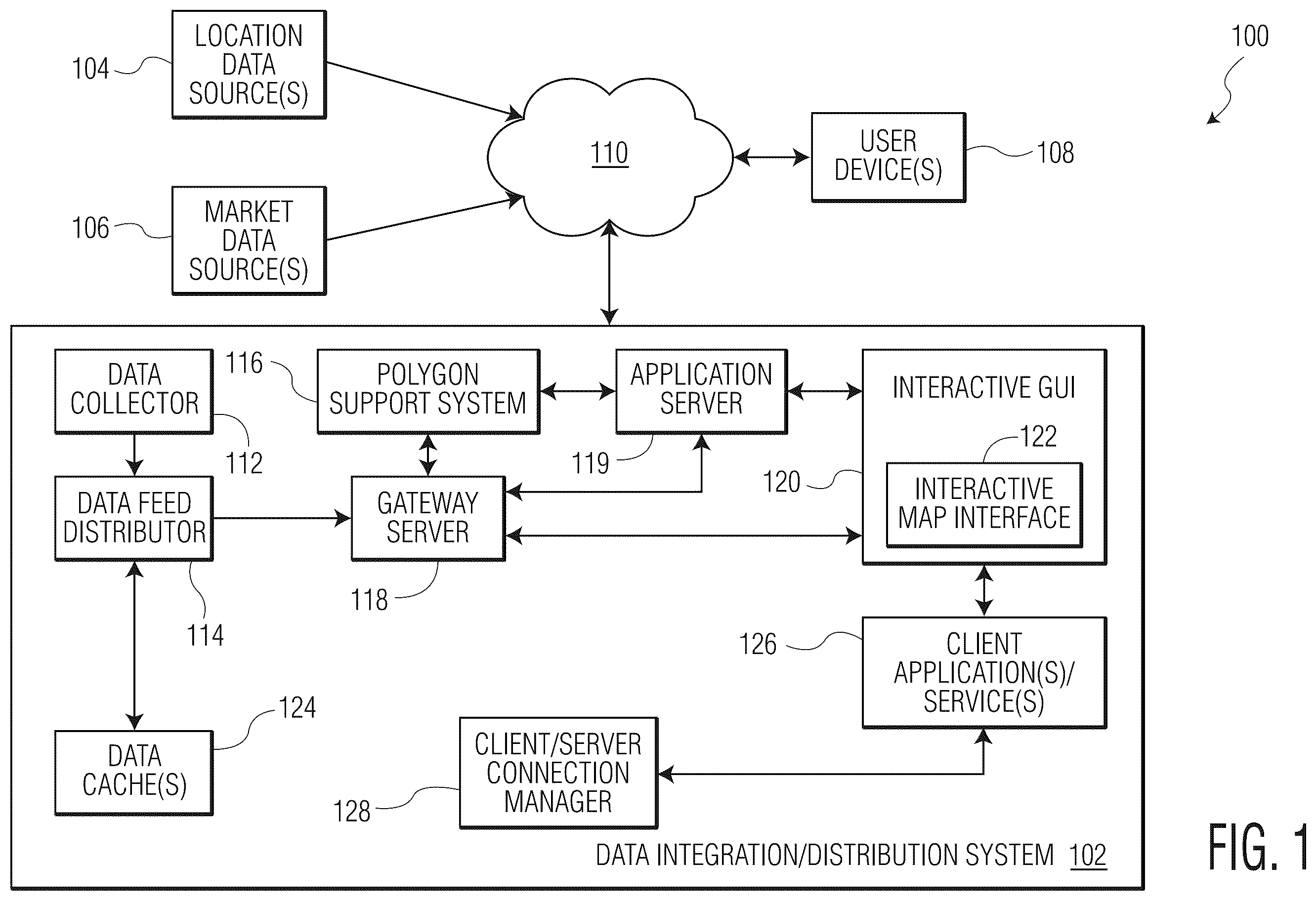 Patent US12602701 Figure 1 – Interactive map interface incorporating customizable geospatial data