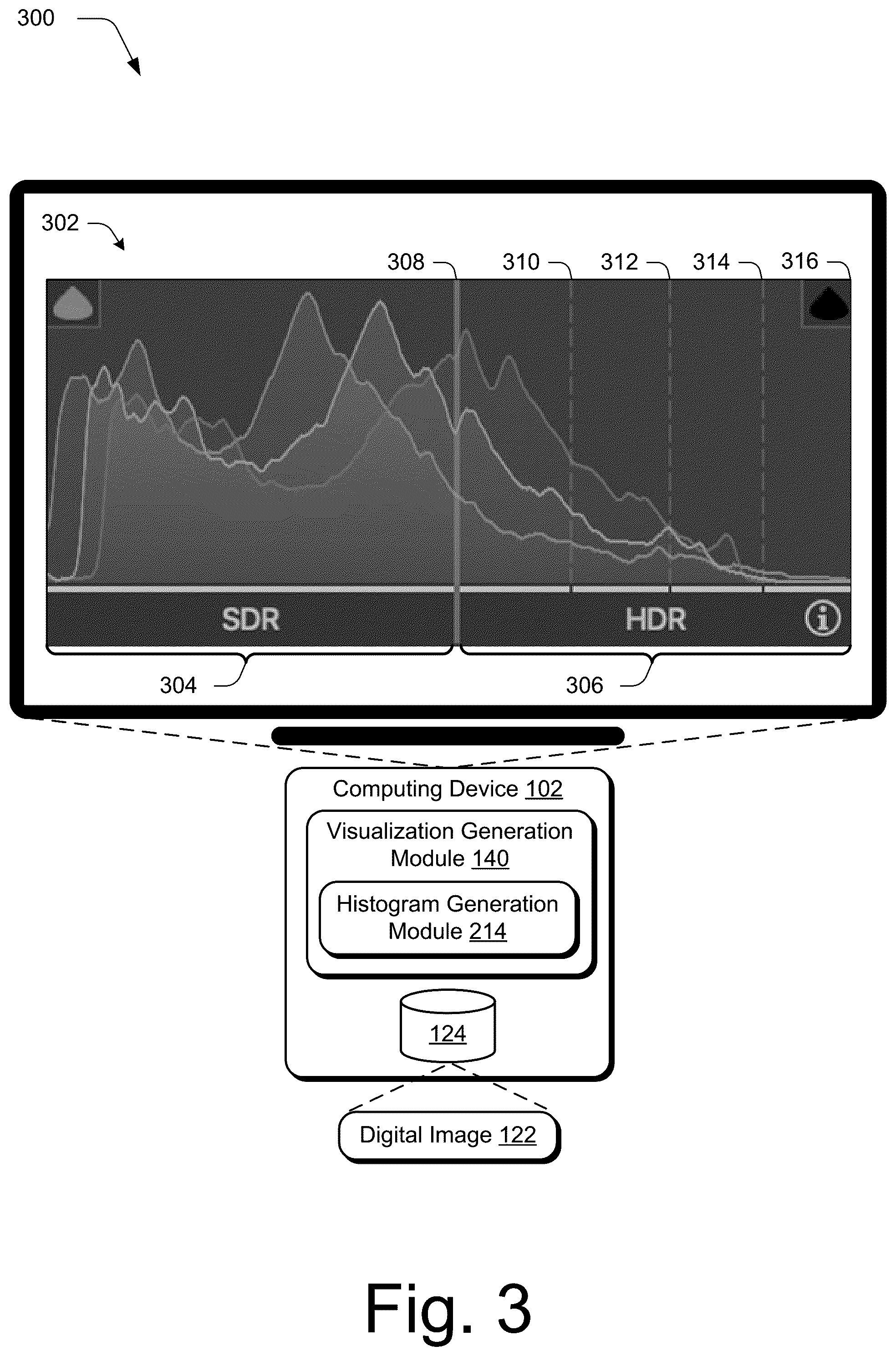 Patent US12602841 Figure 3 – High dynamic range visualizations indicating ranges, point curves, and previews