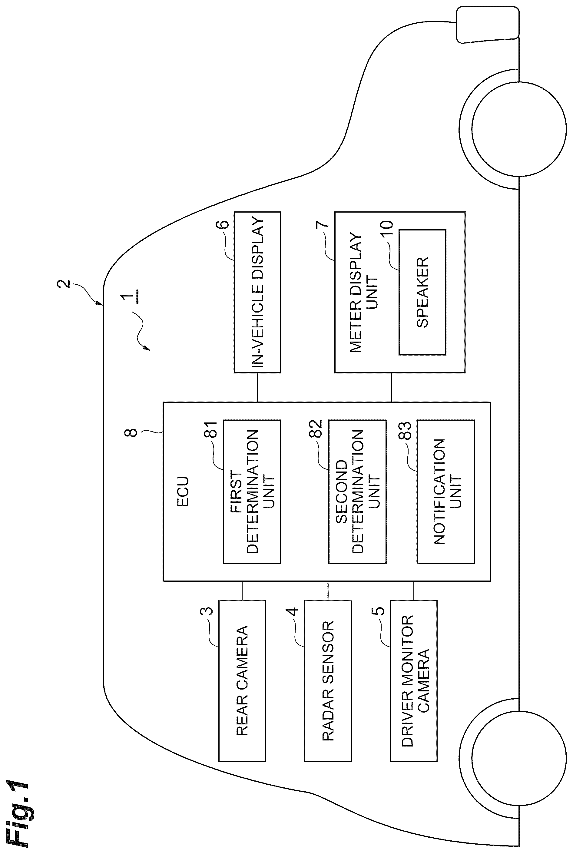 Patent US12602995 Figure 1 – Rear vehicle approach notification apparatus and notification method of the rear vehicle approach notification apparatus