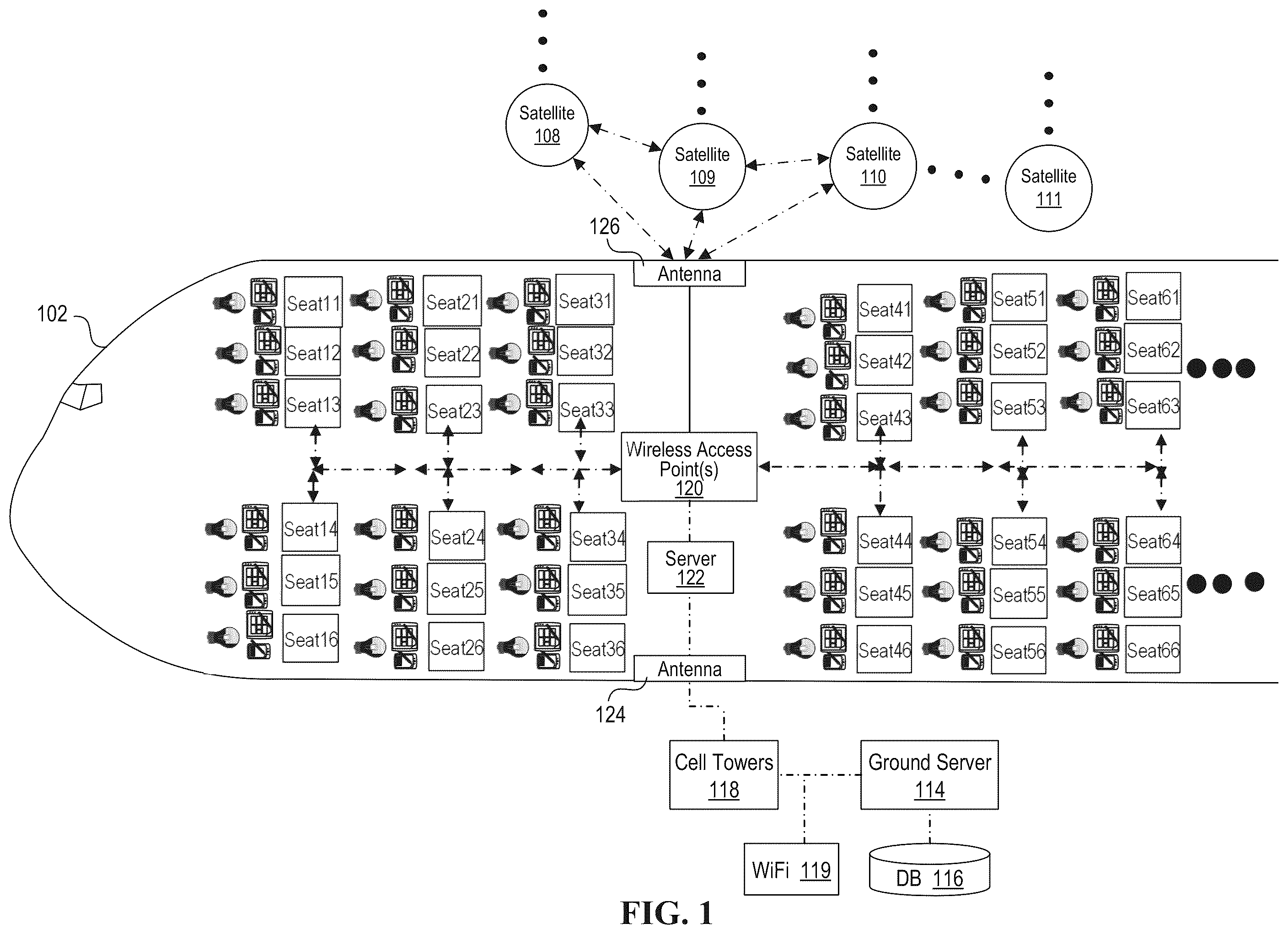 Patent US12610091 — Techniques for providing video programs for passengers on commercial passenger vehicles — Figure 1