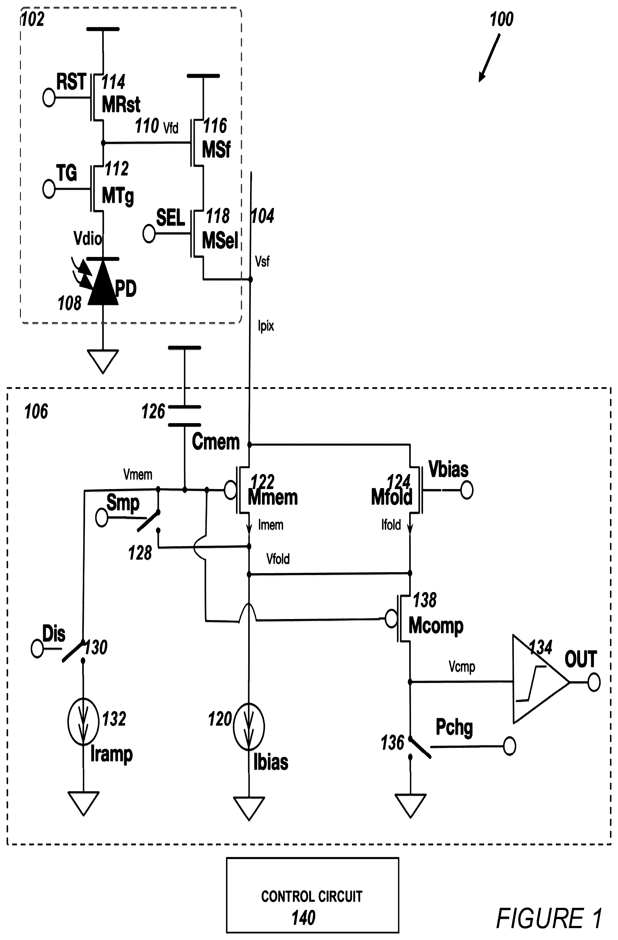 Patent US12610163 — Low-power/small-area current-mode pixel readout circuit — Figure 1