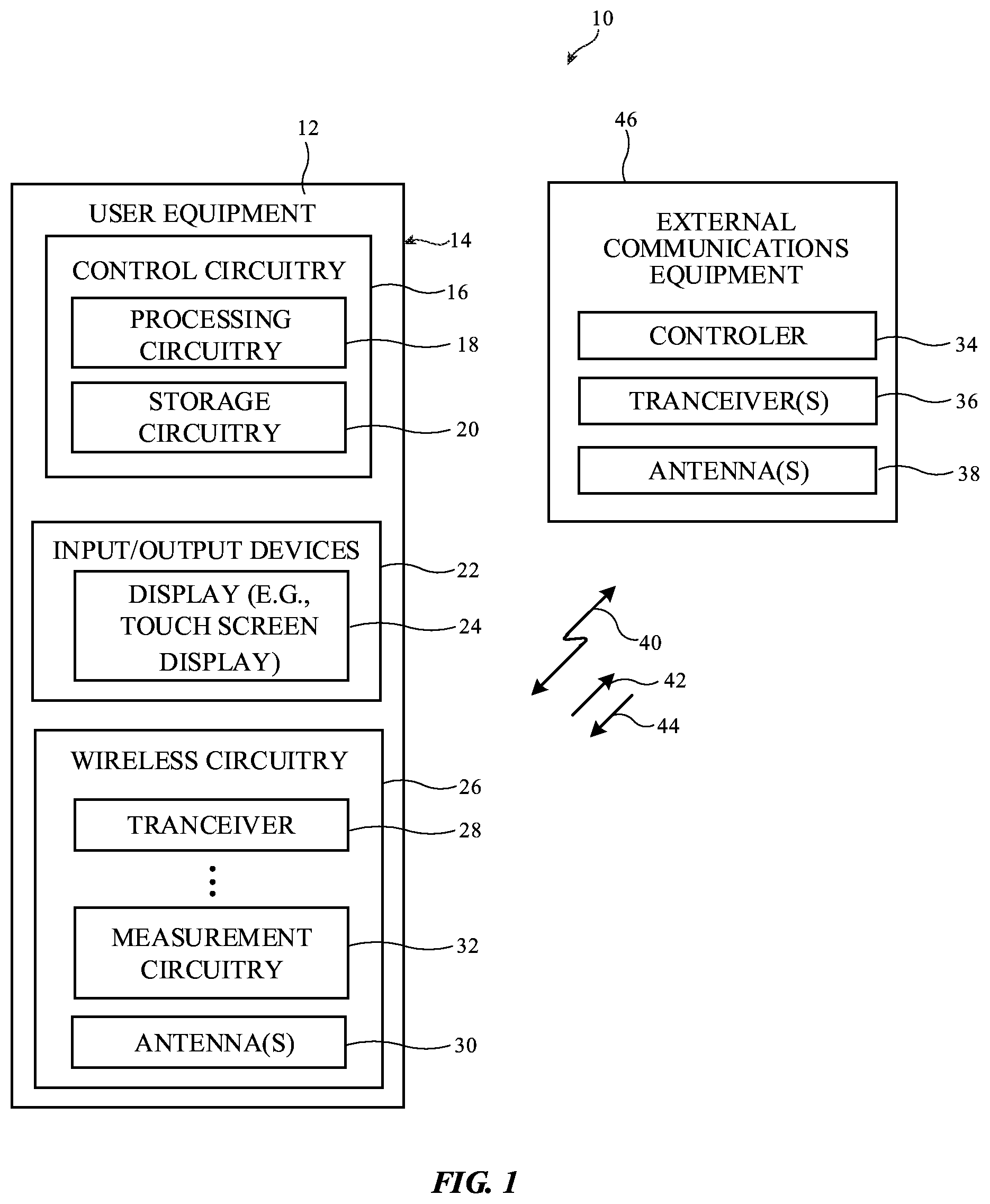 Patent US12610264 Figure 1 – User equipment with wireless coverage tracking capabilities