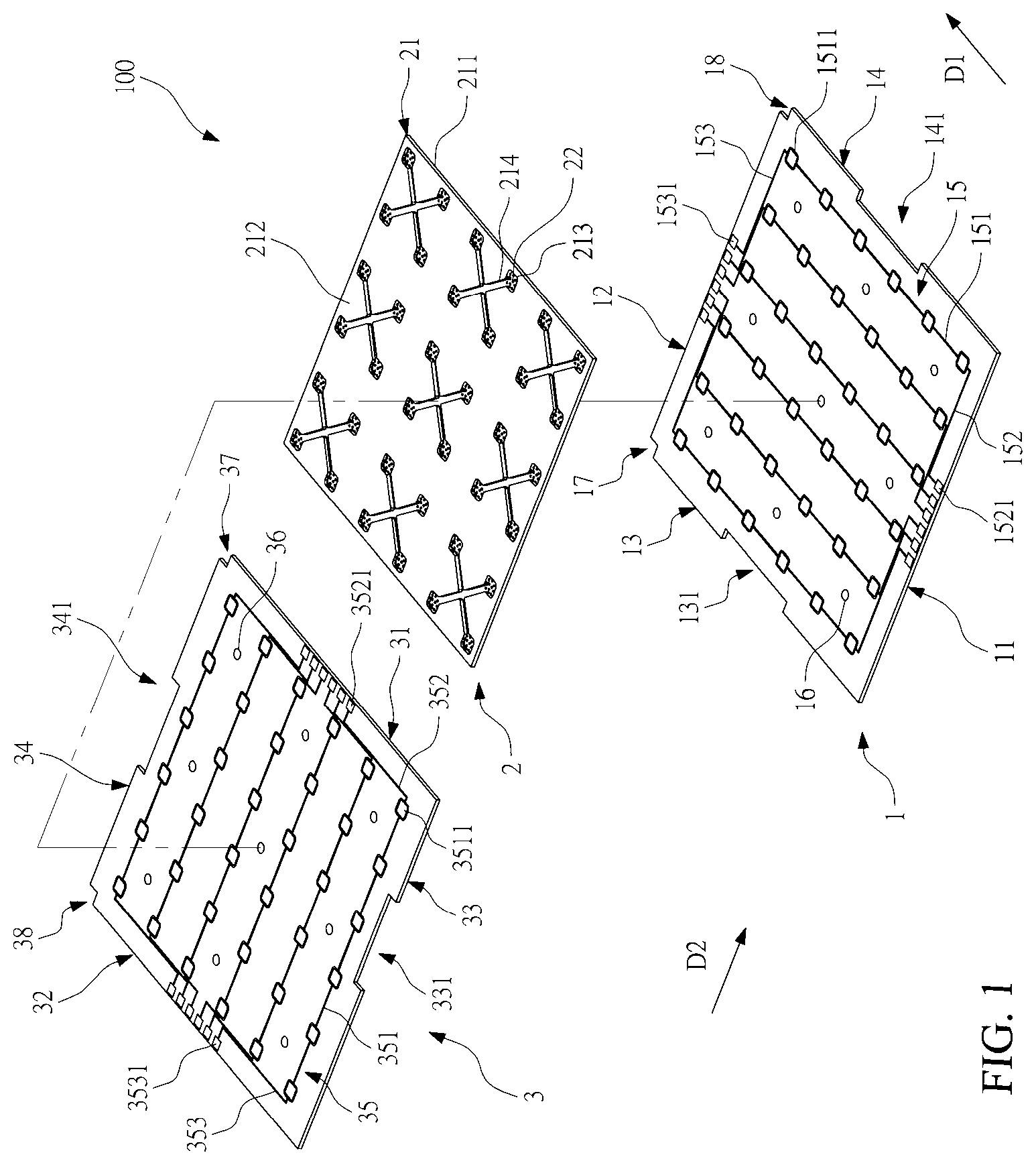 Patent US12610467 — Spliced pressure sensing device and splicable pressure sensing unit thereof — Figure 1