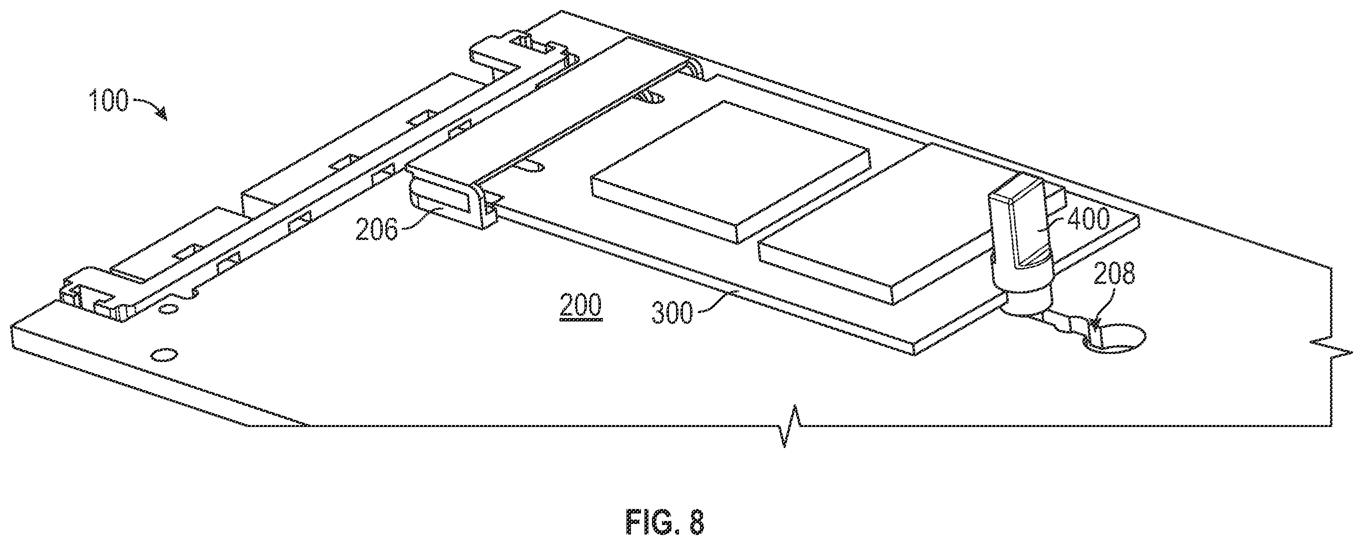 Patent US12610489 Figure 6 – Latch system for latching a card to a board