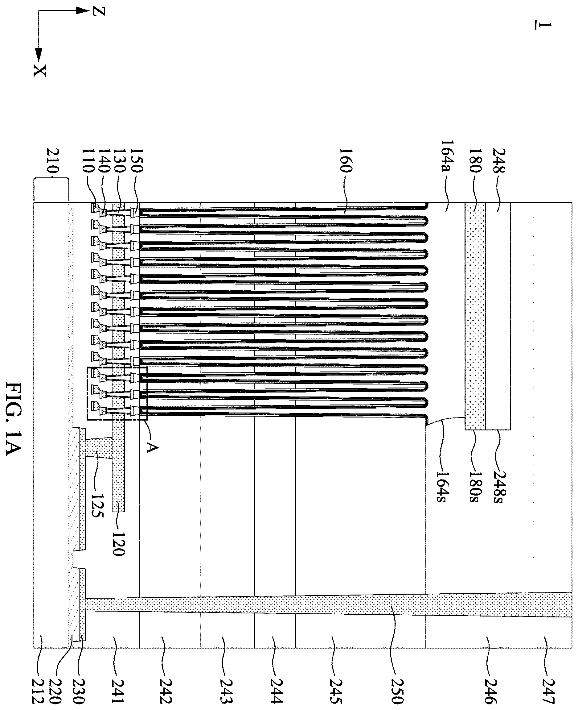 Patent US12610531 — Semiconductor device having trench capacitors formed on channel structures and methods for manufacturing the same — Figure 1