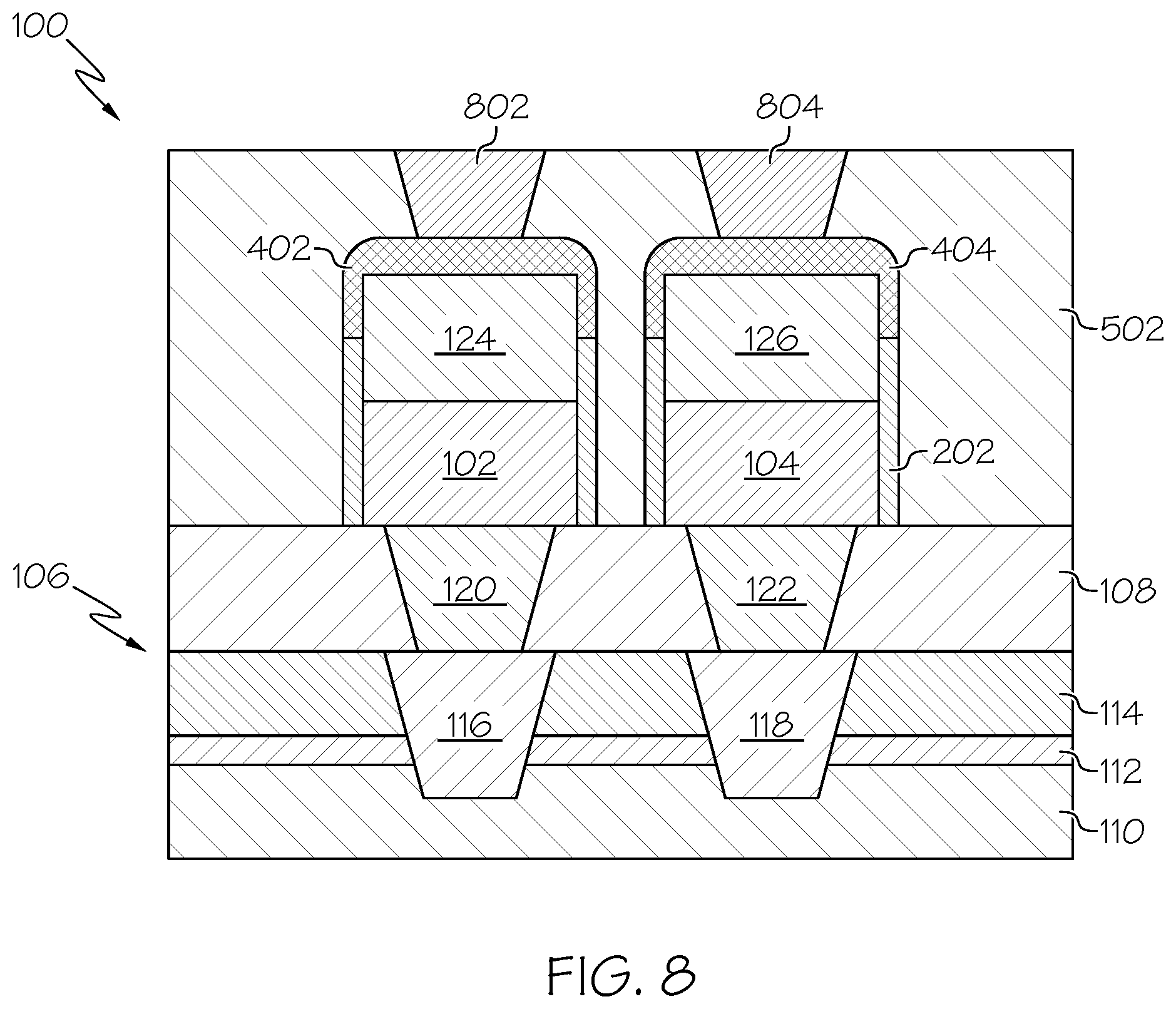 Patent US12610748 Figure 8 – Selective encapsulation for metal electrodes of embedded memory devices