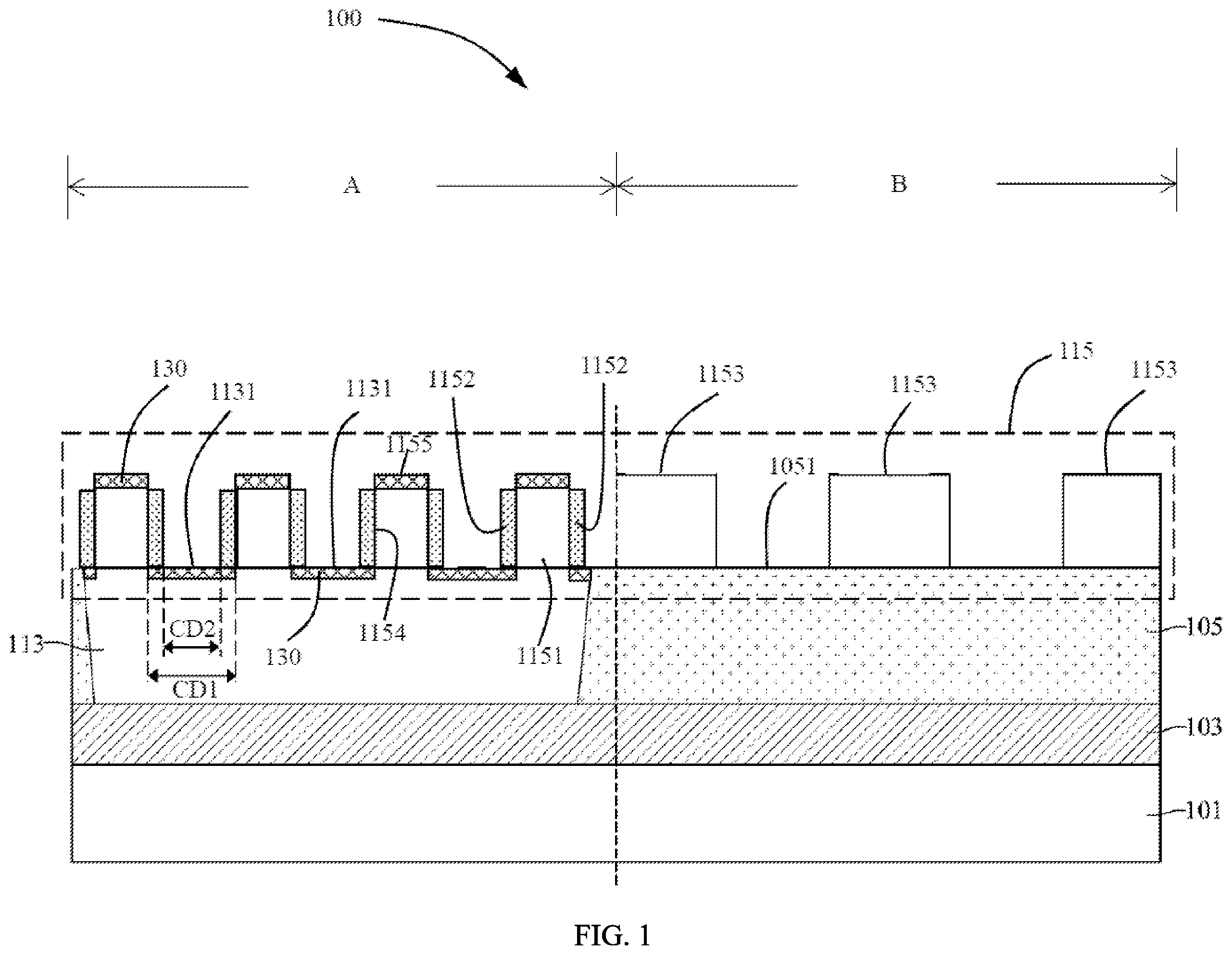 Patent US12610803 — Semiconductor device structure with reduced critical dimension and method for preparing the same — Figure 1
