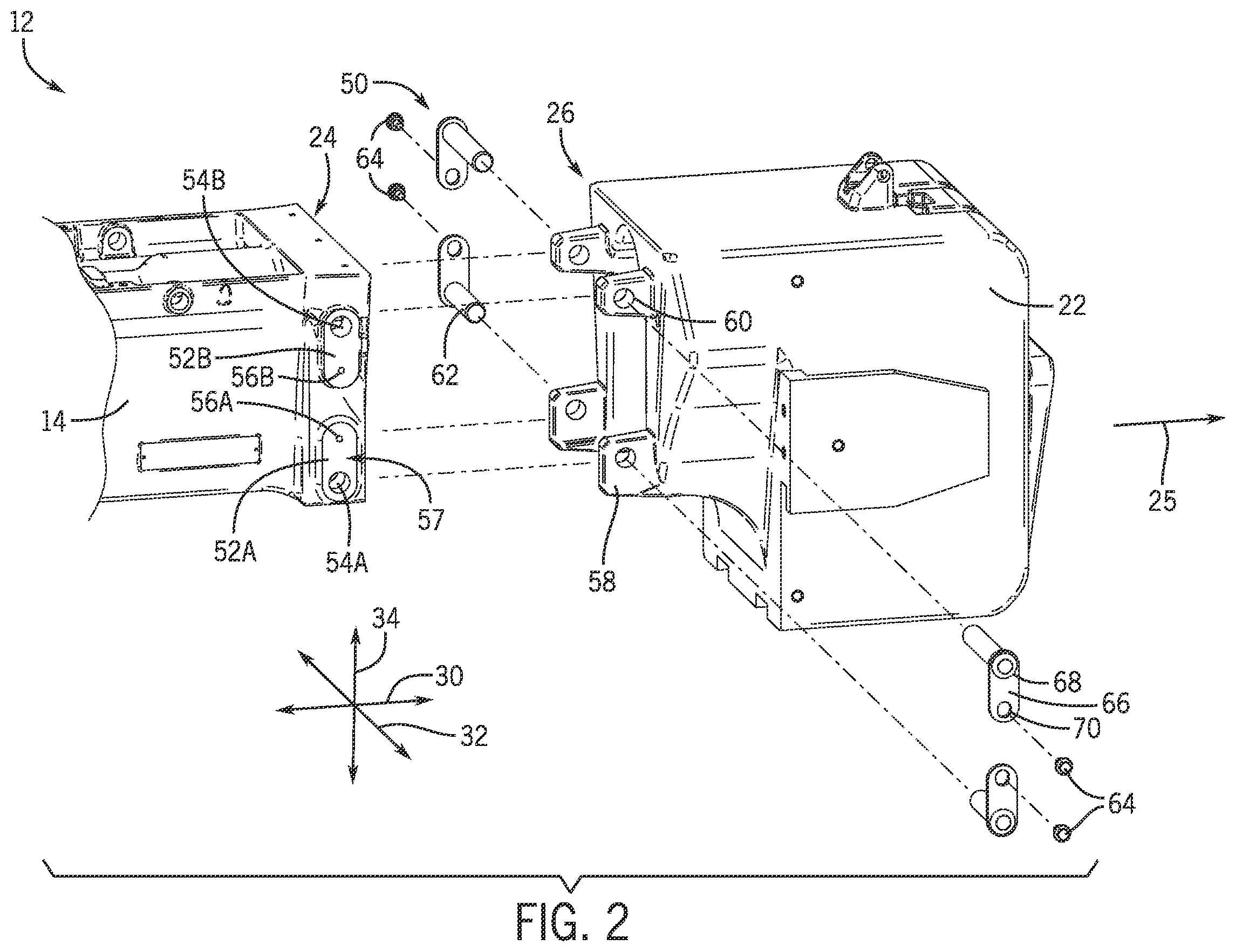 Patent US12610876 Figure 2 – Front attachment system using a common interface for different attachments