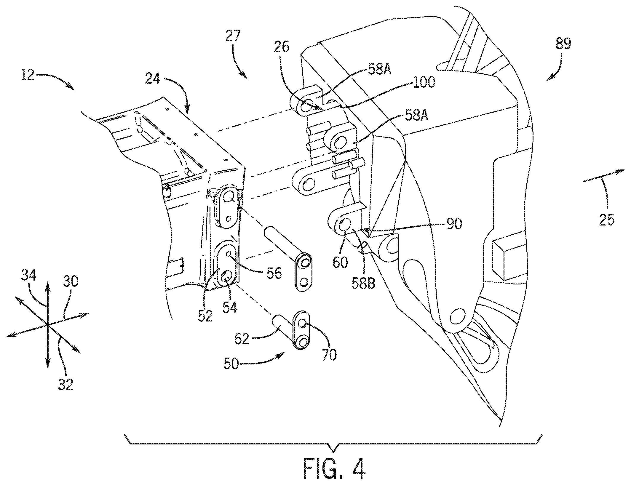Patent US12610876 Figure 4 – Front attachment system using a common interface for different attachments