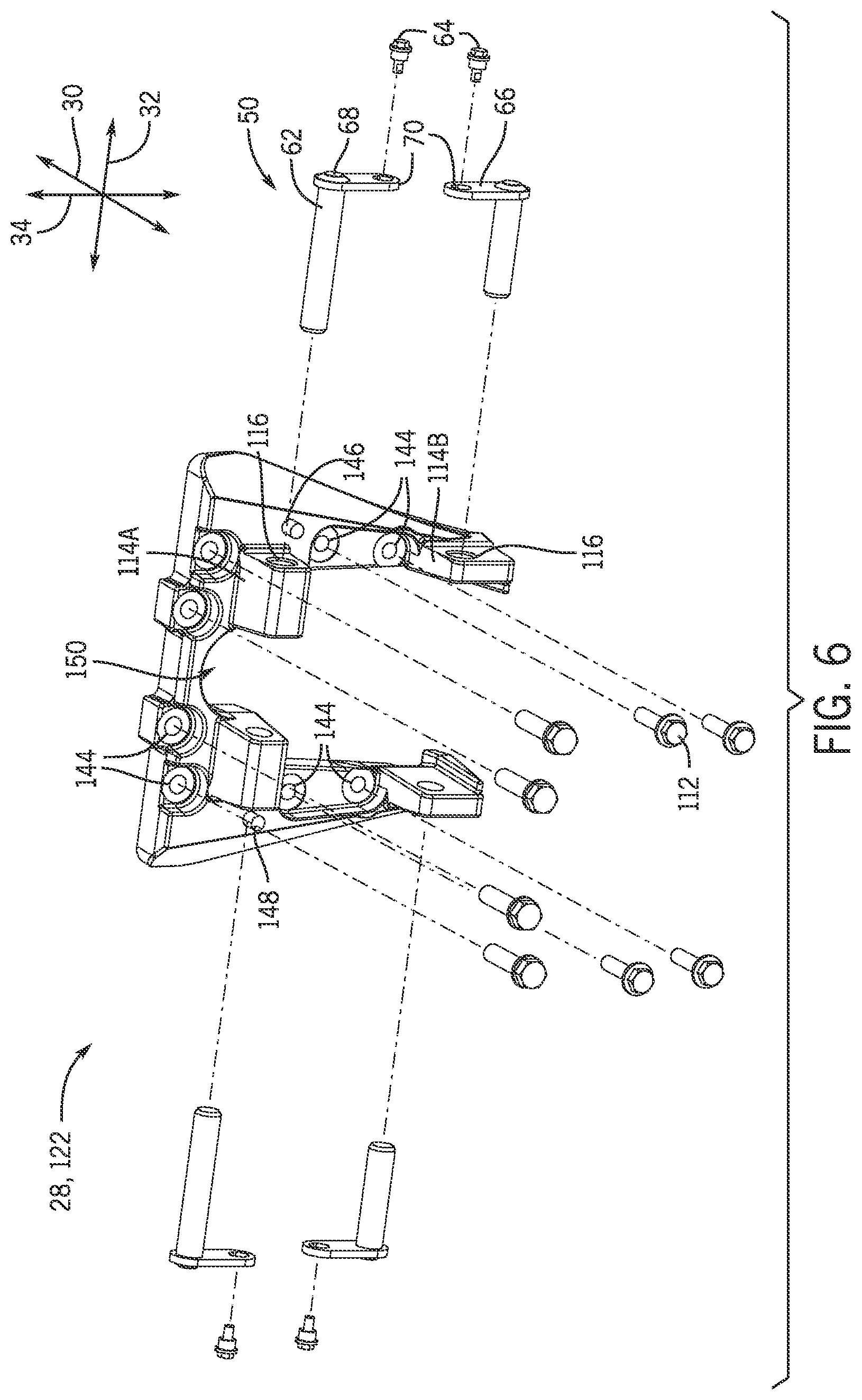 Patent US12610876 Figure 6 – Front attachment system using a common interface for different attachments