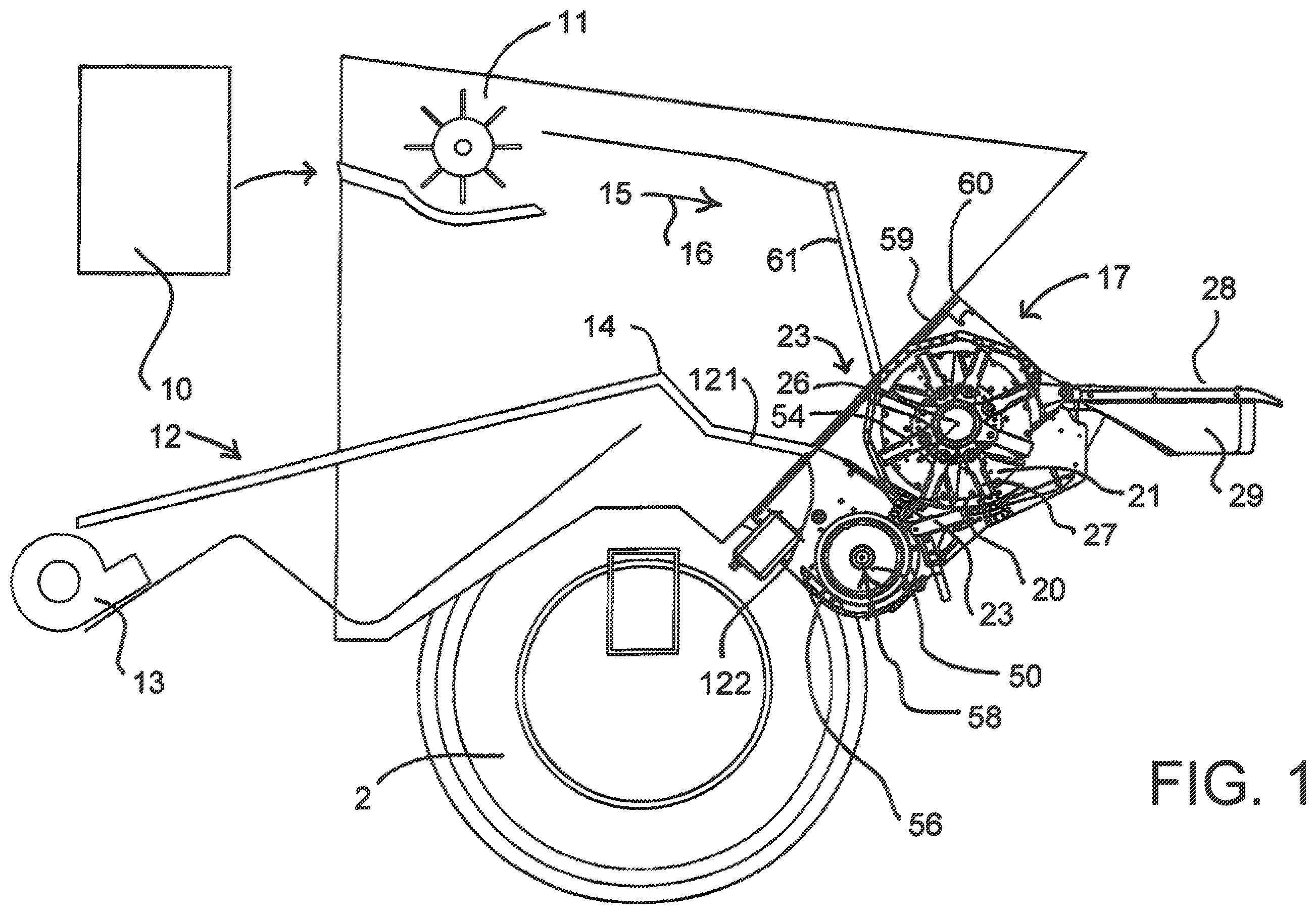 Patent US12610886 — Weed seed destruction on a combine harvester including transferring grain from the grain loss sensor to the destructor — Figure 1