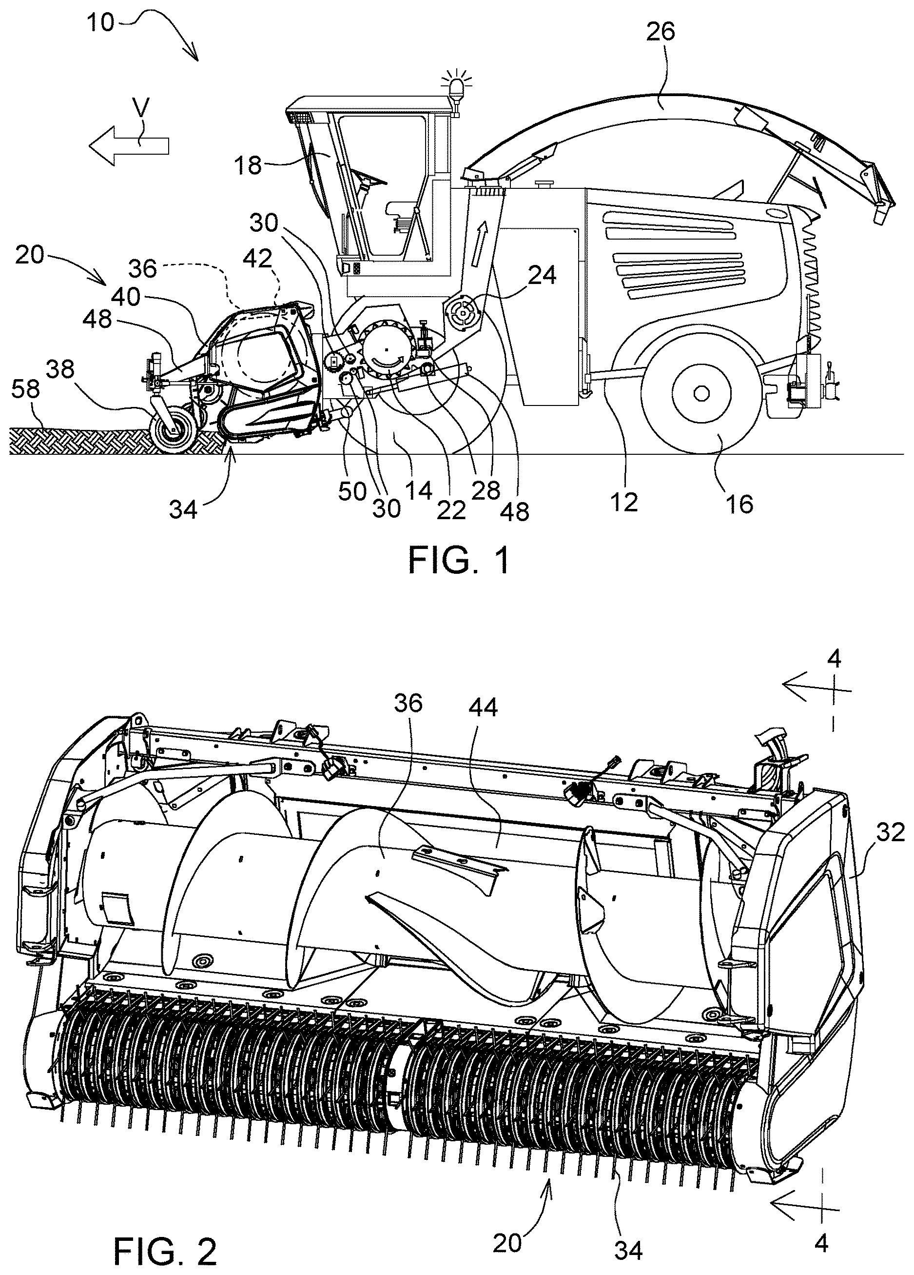 Patent US12610889 — Harvesting attachment with height-adjustable cross-feeding auger — Figure 1