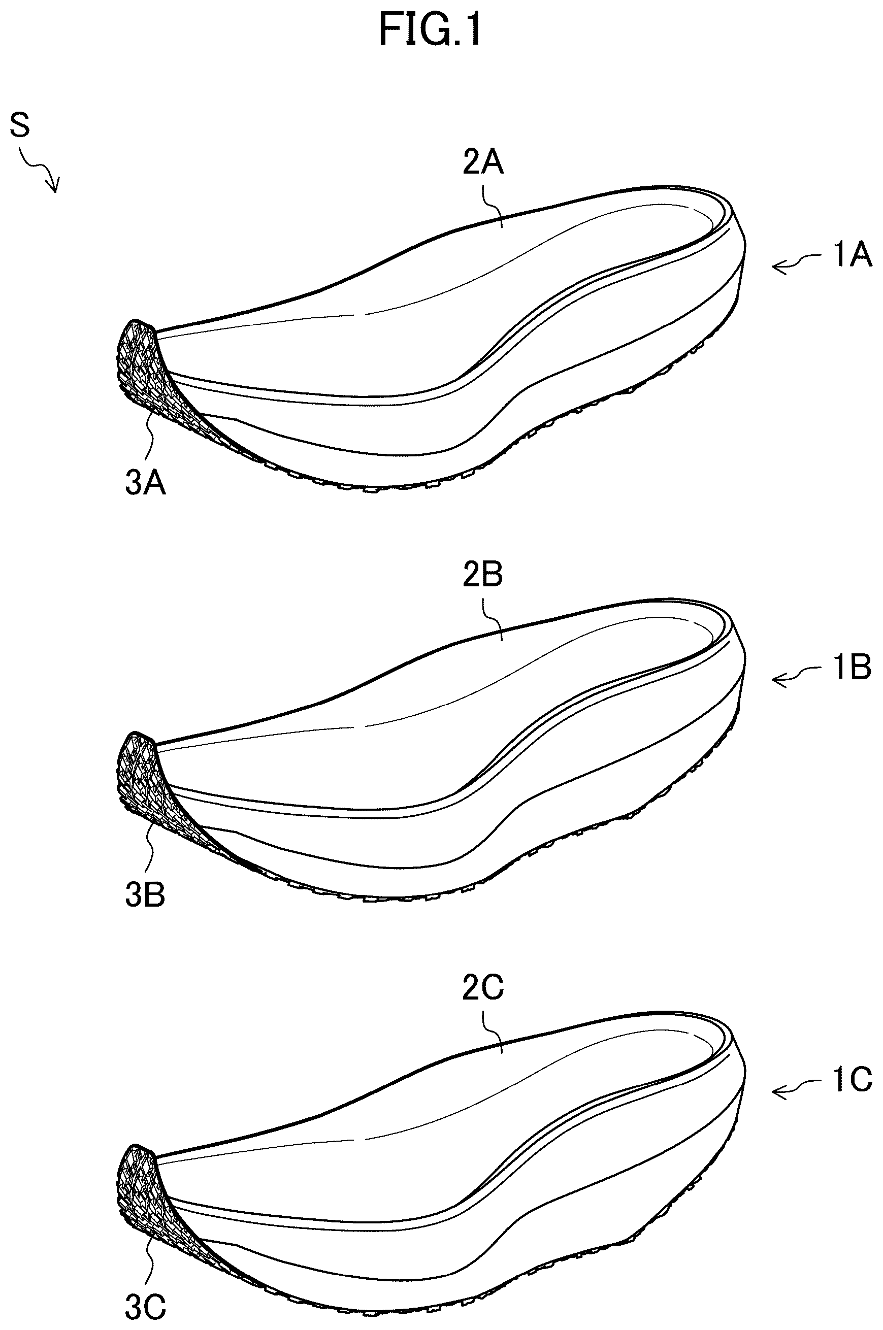 Patent US12611003 Figure 1 – Sole series and method for manufacturing sole