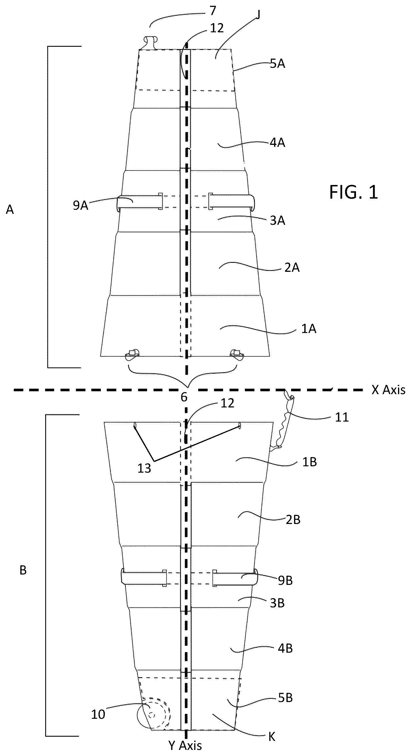 Patent US12611015 Figure 1 – Collapsible hard case for surfboards and other large objects