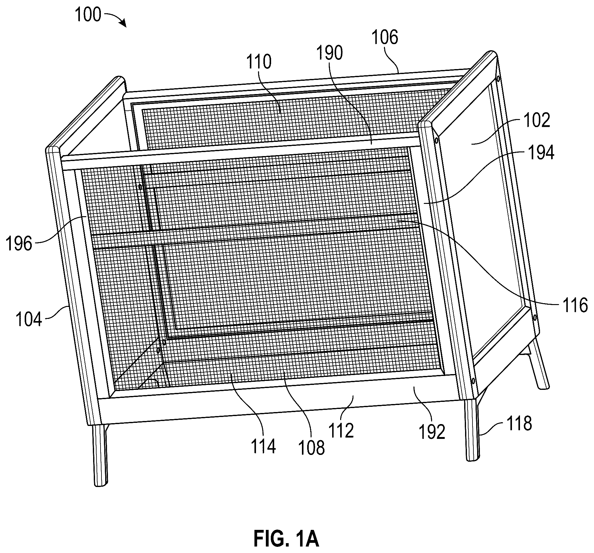 Patent US12611049 Figure 1 – Breathable crib