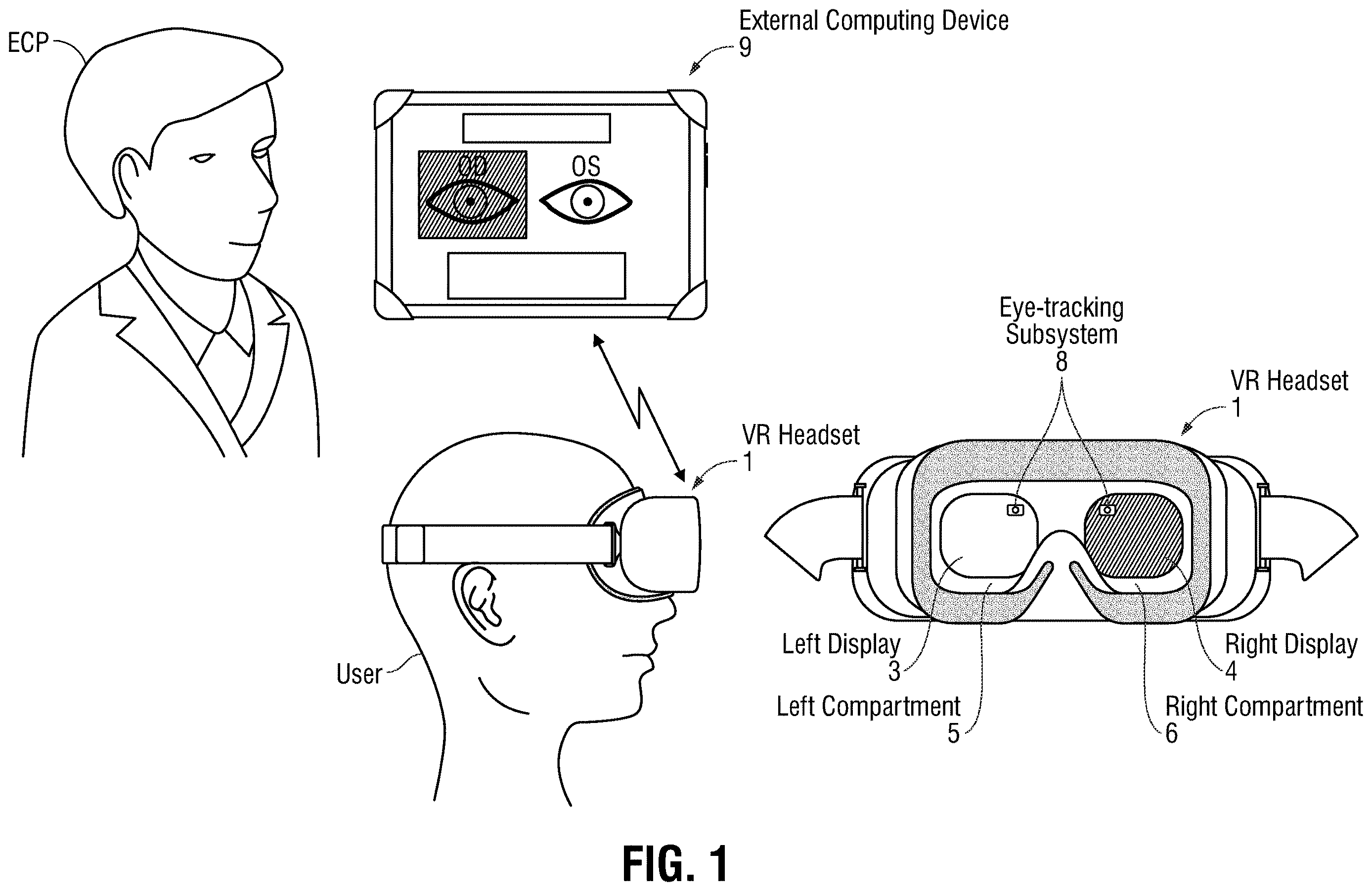 Patent US12611100 — Afferent pupil defect testing in a VR headset — Figure 1