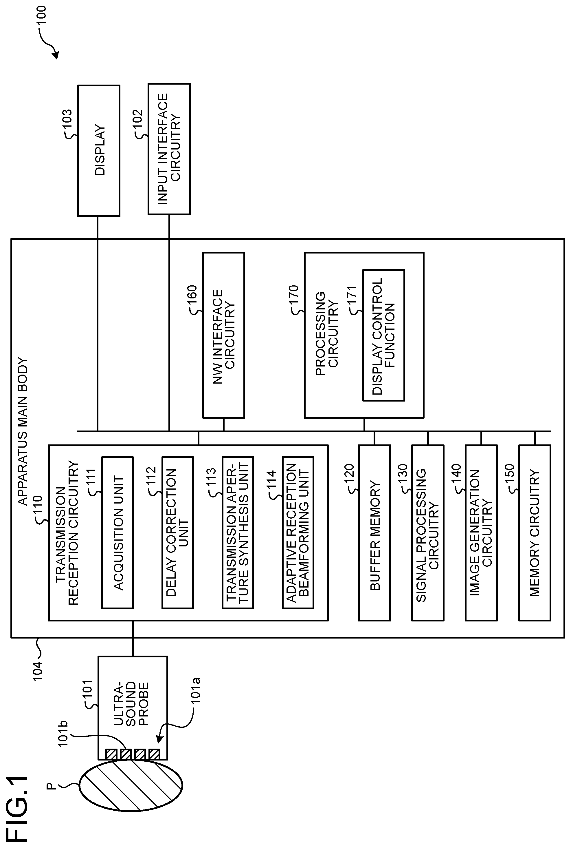 Patent US12611185 — Ultrasound reception apparatus applying adaptive reception beamforming to synthesis processing and ultrasound reception method applying adaptive reception beamforming to synthesis processing — Figure 1