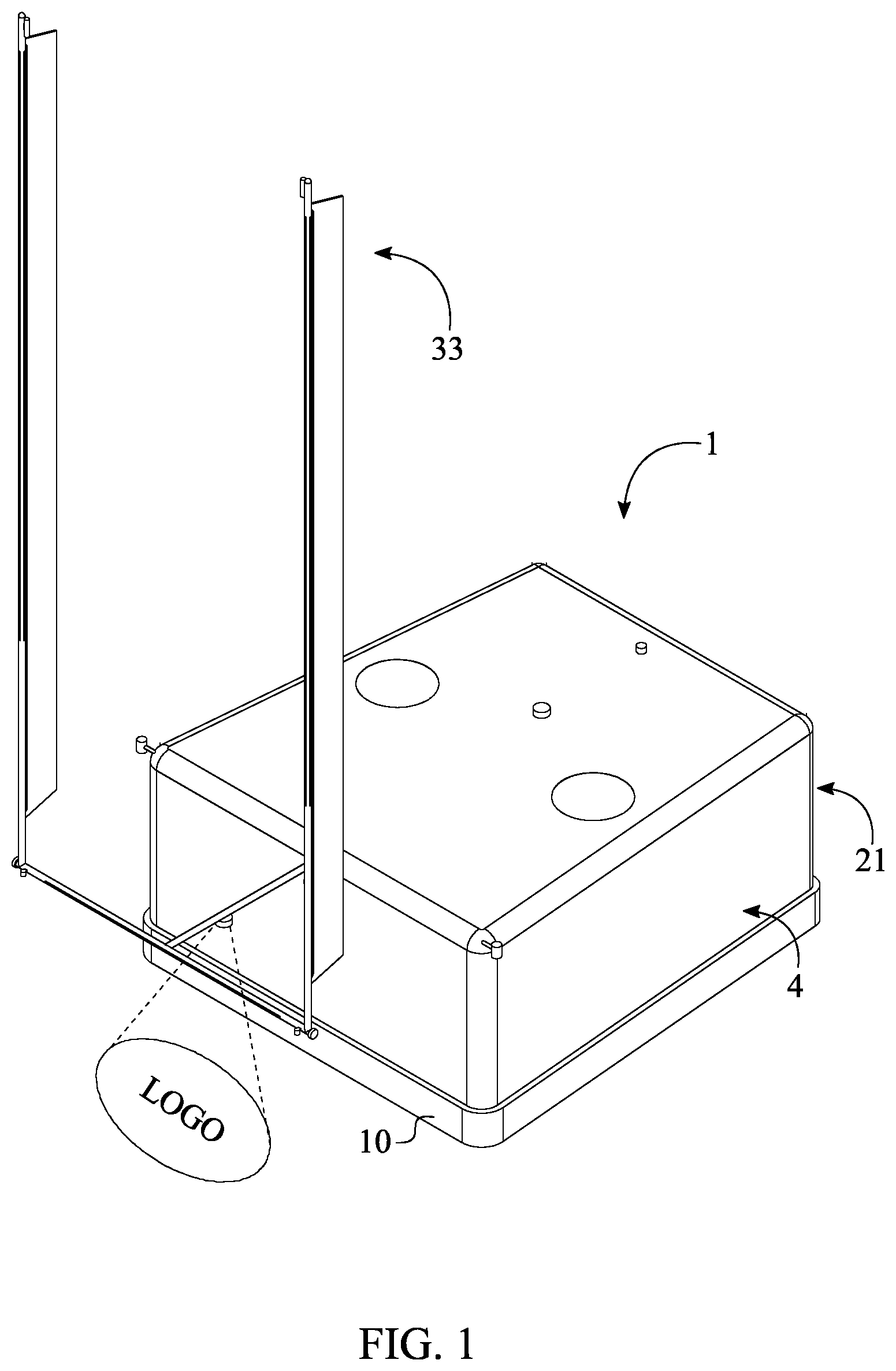 Patent US12611580 Figure 1 – Freestanding structural display apparatus for sport goalpost