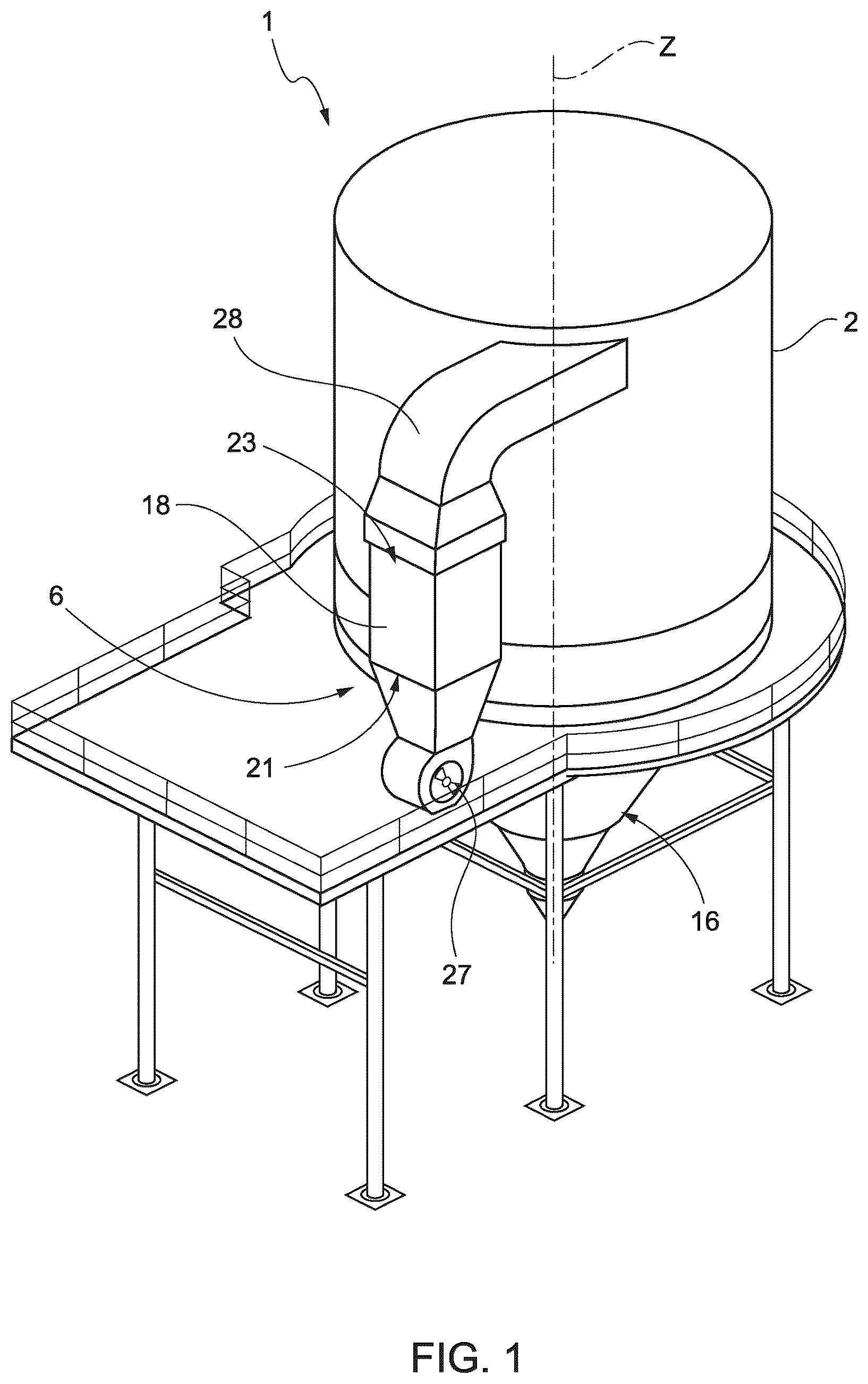 Patent US12611612 — Spray-drier for the production of atomized ceramic powder from a water suspension of ceramic material — Figure 1