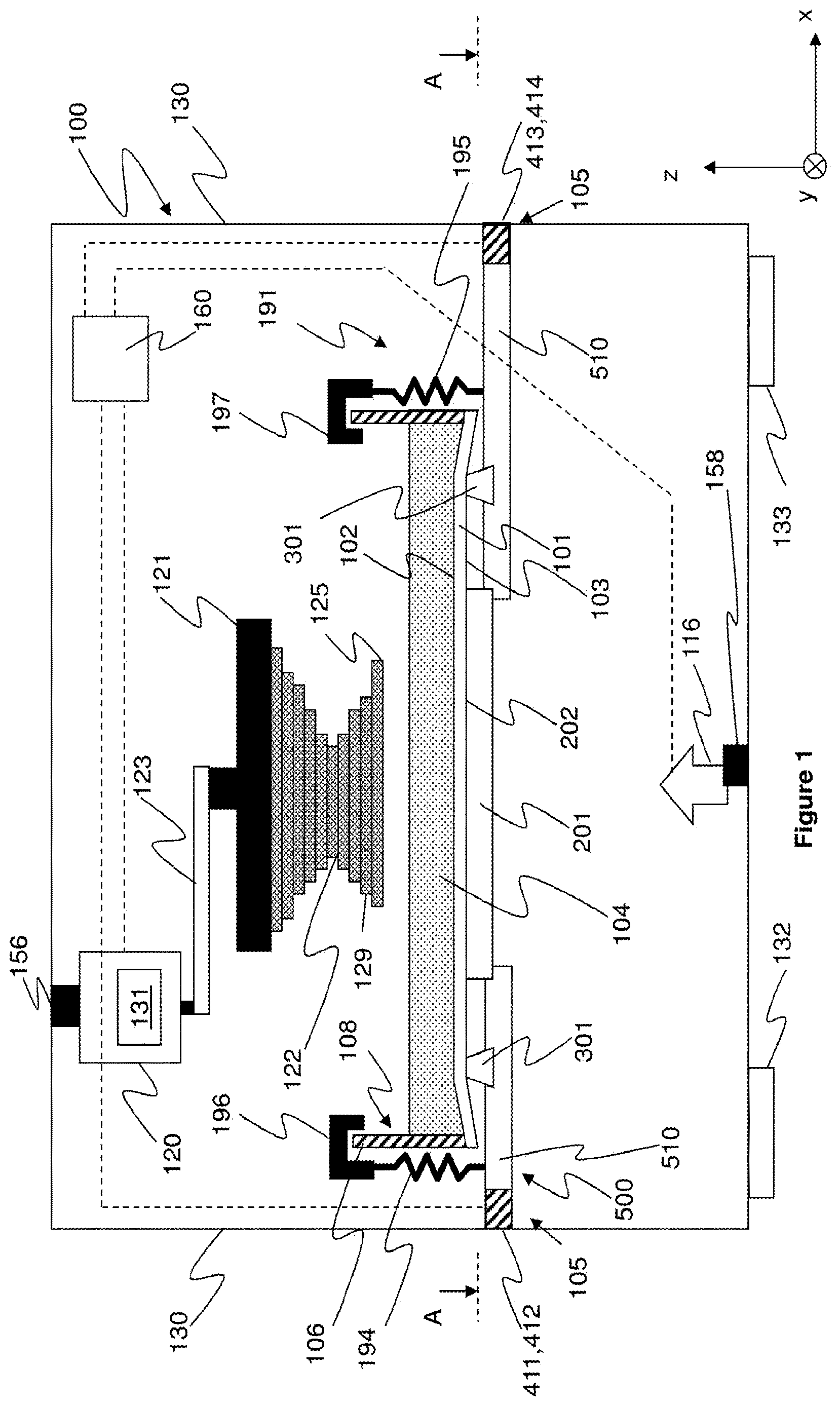 Patent US12611816 — Apparatus for making a stereolithographic object, methods for making a stereolithographic object, a method for locating the position of debris, and a method for monitoring consumption of a material for making a stereolithographic object — Figure 1