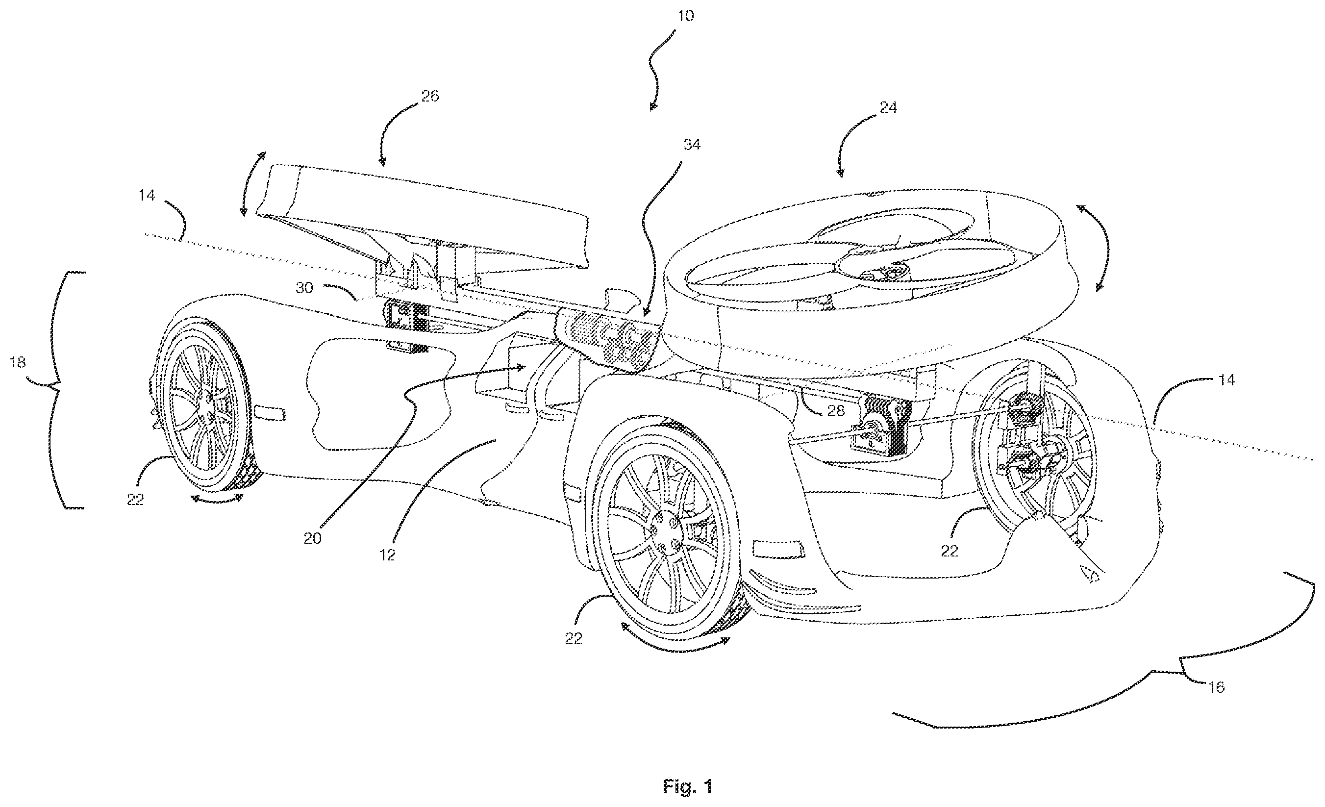 Patent US12611901 — Flying automobile with inline tiltable dual rotors — Figure 1