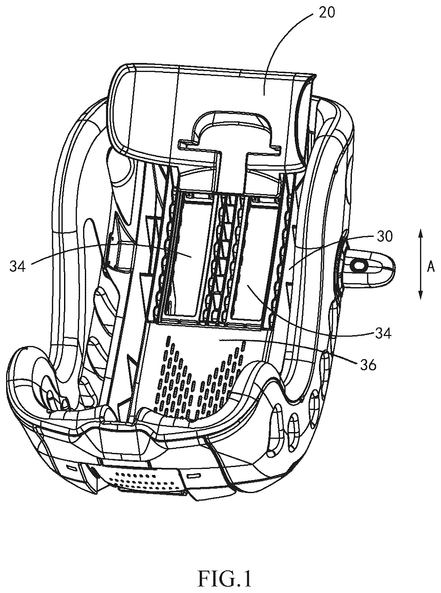 Patent US12611973 — Headrest height adjustment mechanism and child safety seat — Figure 1