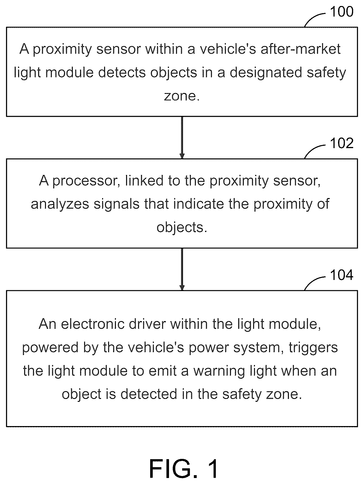 Patent US12611987 — Vehicle collision warning system with proximity sensing and approaching vehicle warning signal generation — Figure 1