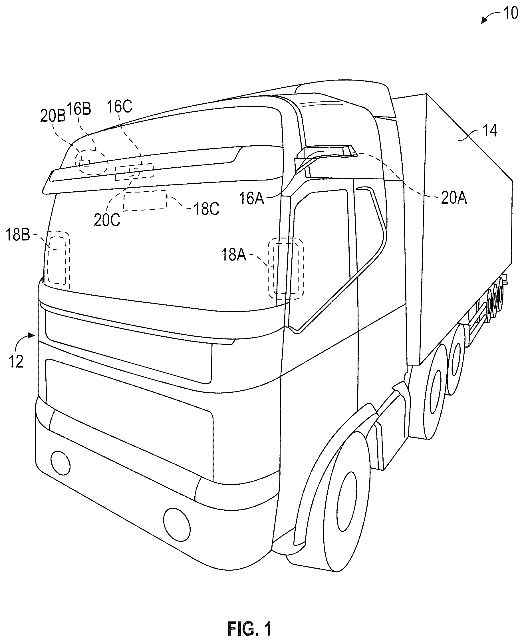 Patent US12611990 — Commercial vehicle camera monitor system with trailer wheel base estimation — Figure 1