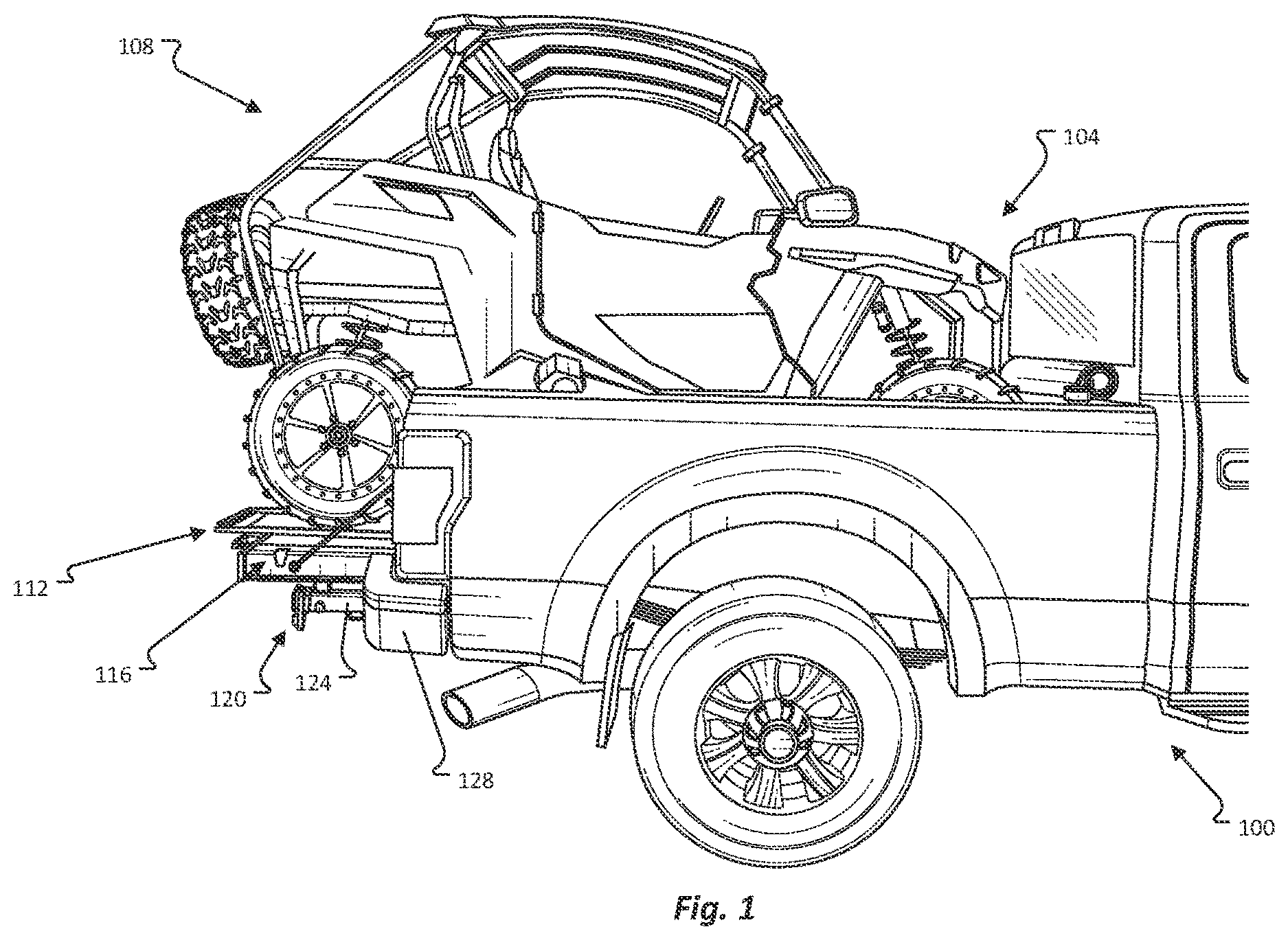 Patent US12611993 — Pickup bed ramp and rail assembly — Figure 1