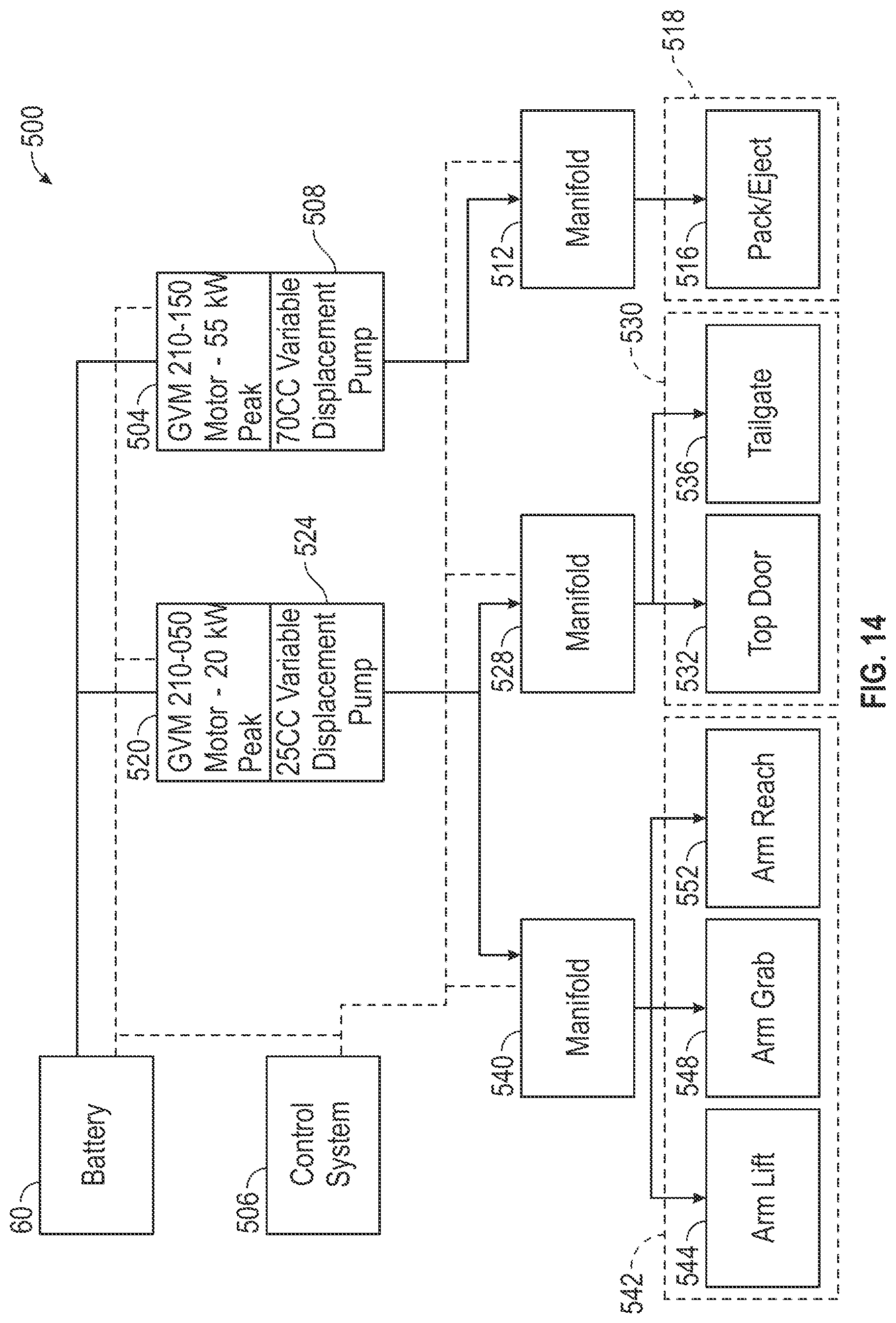 Patent US12612000 Figure 14 – Route planning based control of a refuse vehicle hydraulic system