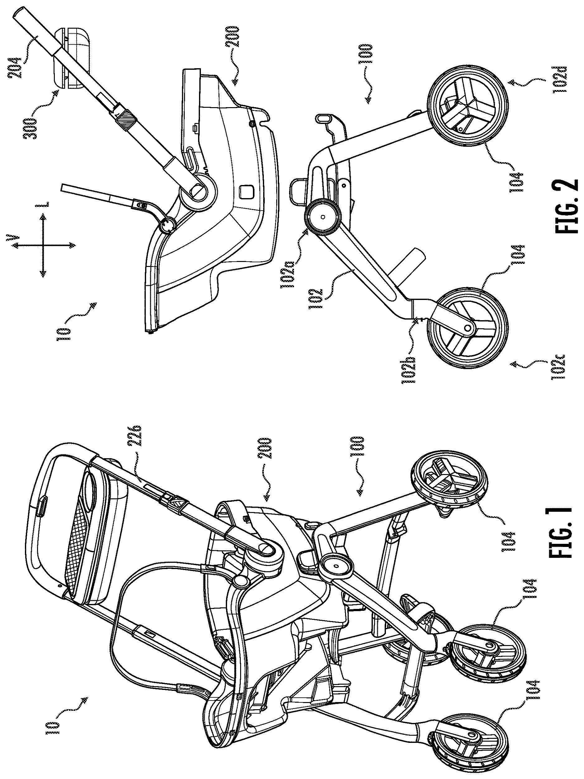 Patent US12612093 Figure 1 – Travel system having a child carrier and travel organizer that couples thereto