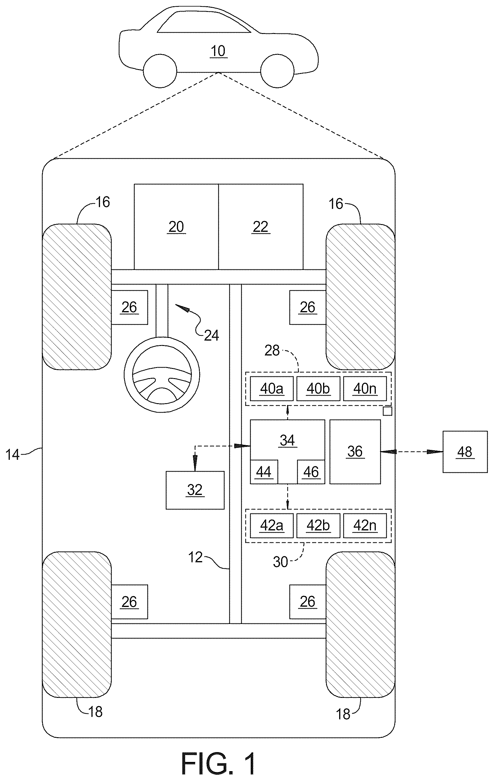 Patent US12612097 Figure 1 – Stationary steering wheel system