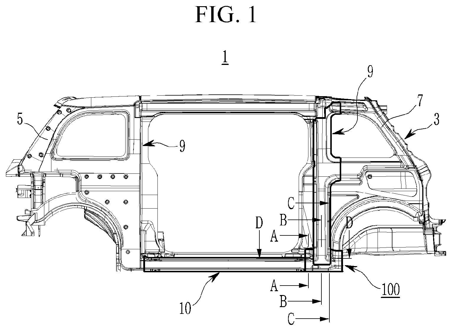 Patent US12612111 — Rear vehicle body structure — Figure 1