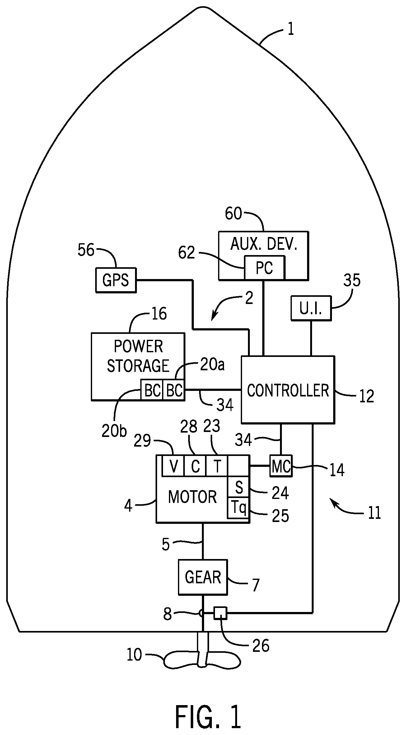 Patent US12612144 — Electric marine propulsion system and control method — Figure 1