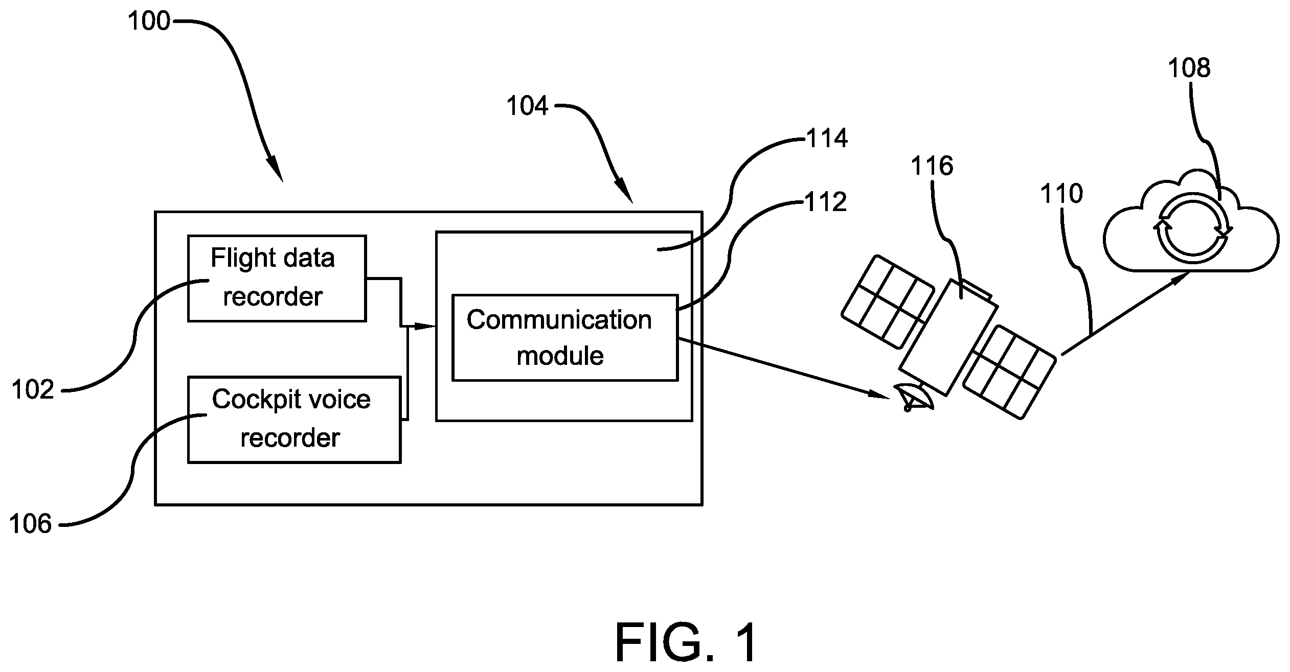 Patent US12612179 — Cloud-based server and aircraft black box information storage system — Figure 1