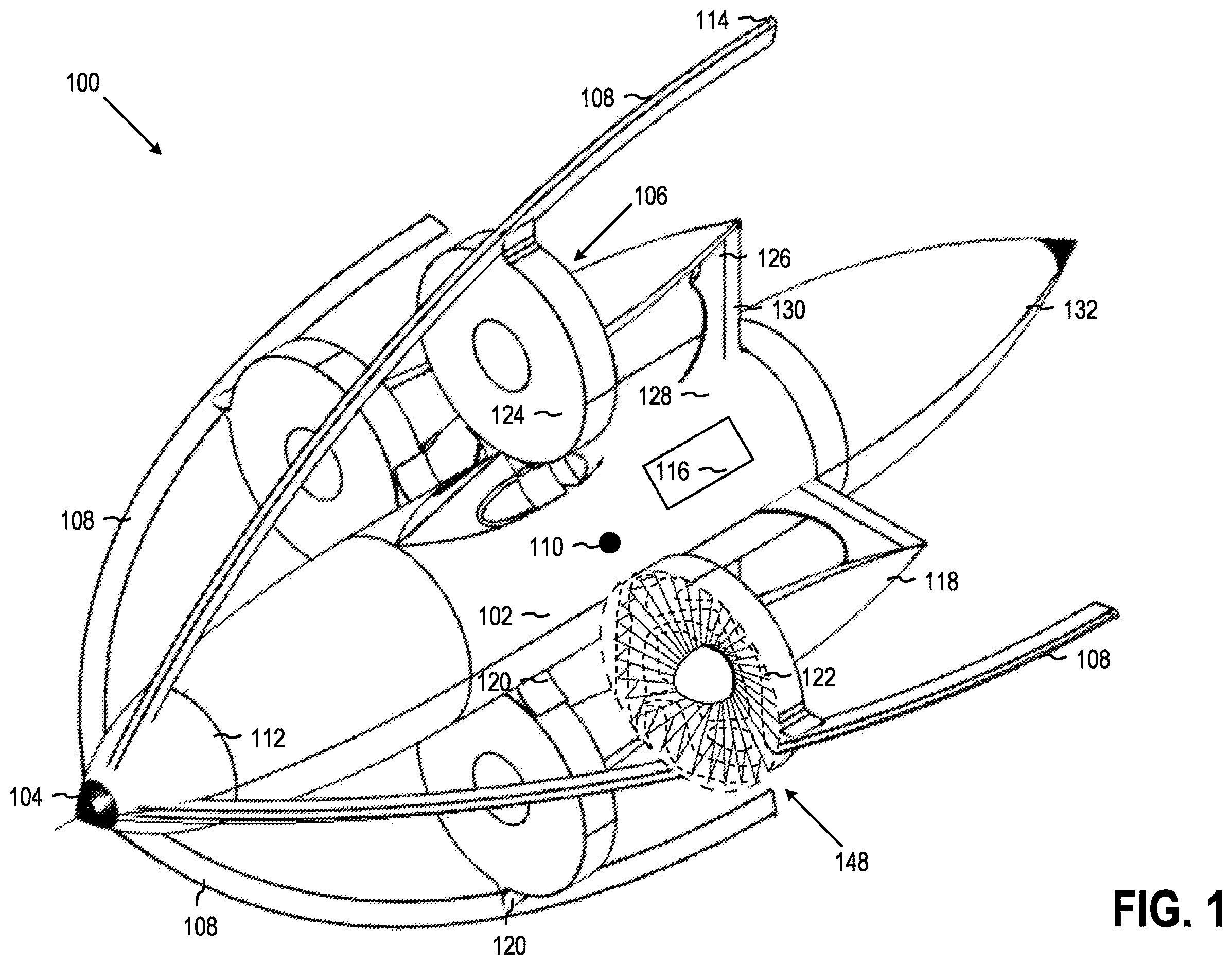 Patent US12612196 — Aerial vehicles with protective members for absorbing shock load during wire strike — Figure 1