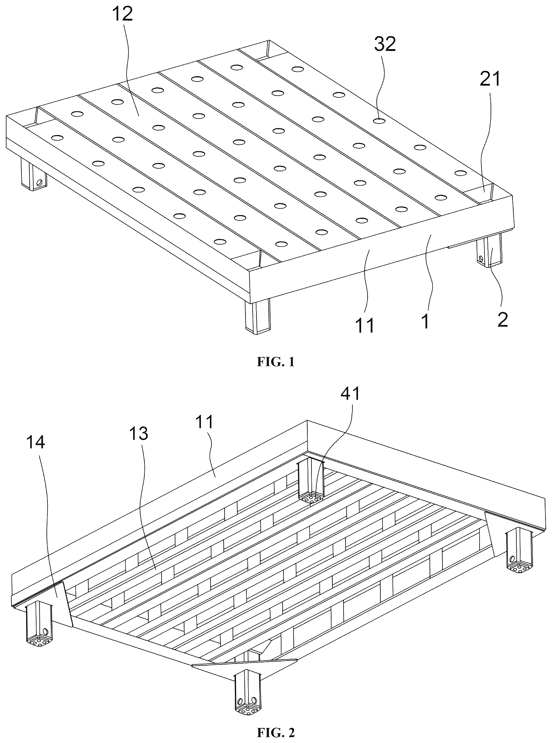 Patent US12612214 Figure 1 – Composite multi-functional load-bearing pallet