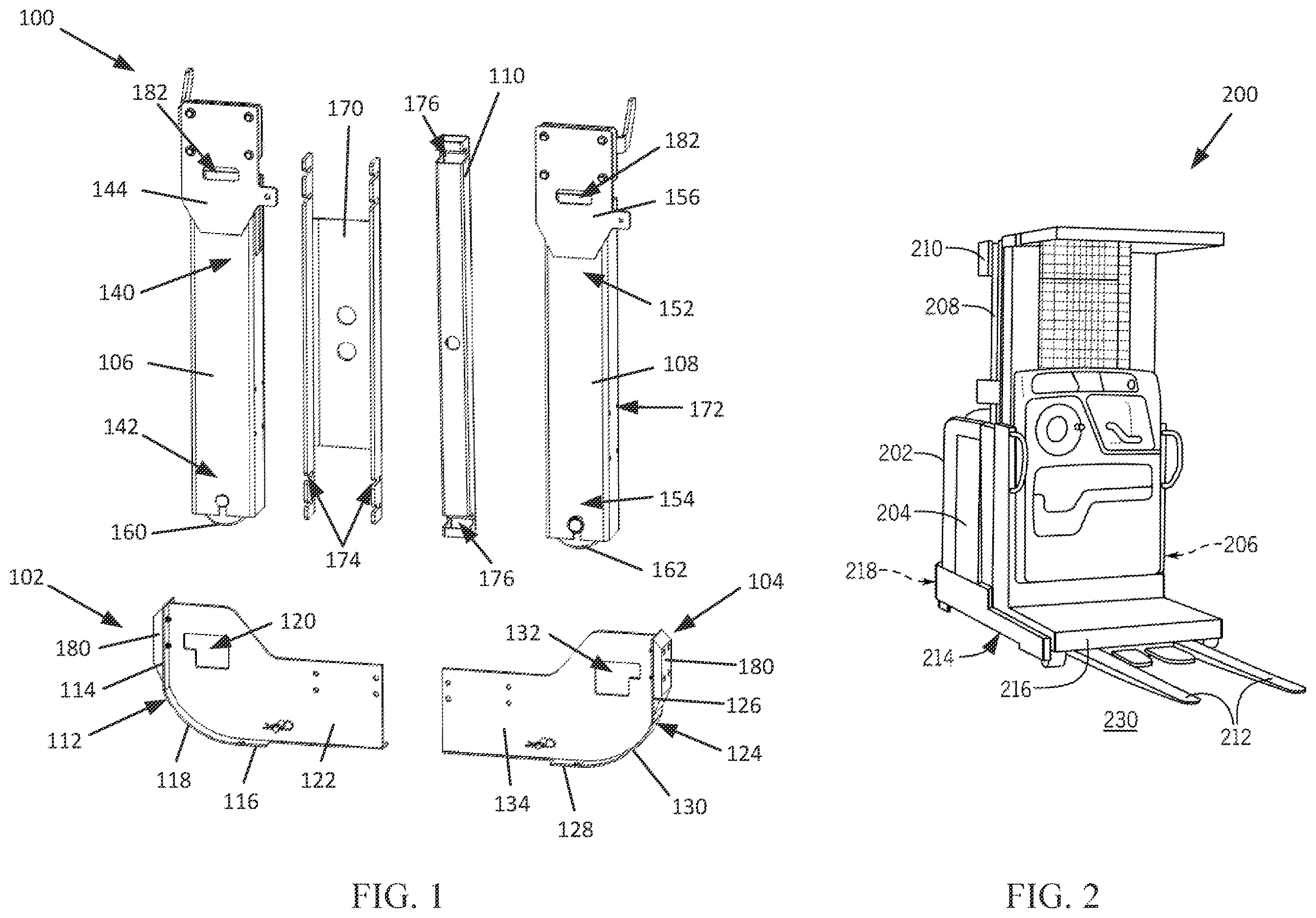 Patent US12612240 — Reusable cradle system and method for a material handling vehicle — Figure 1