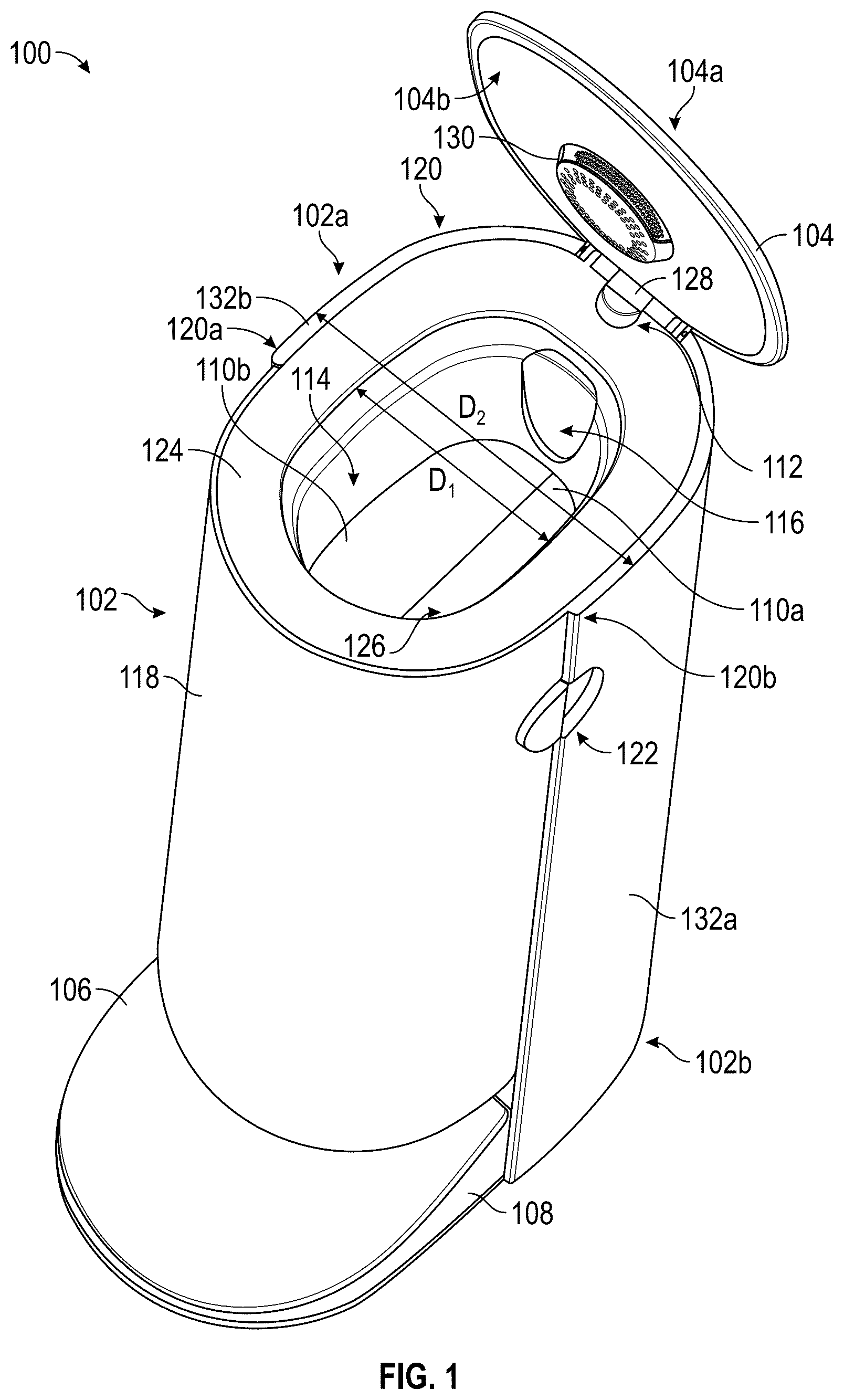 Patent US12612248 — Refuse container for blocking odor of disposed materials — Figure 1