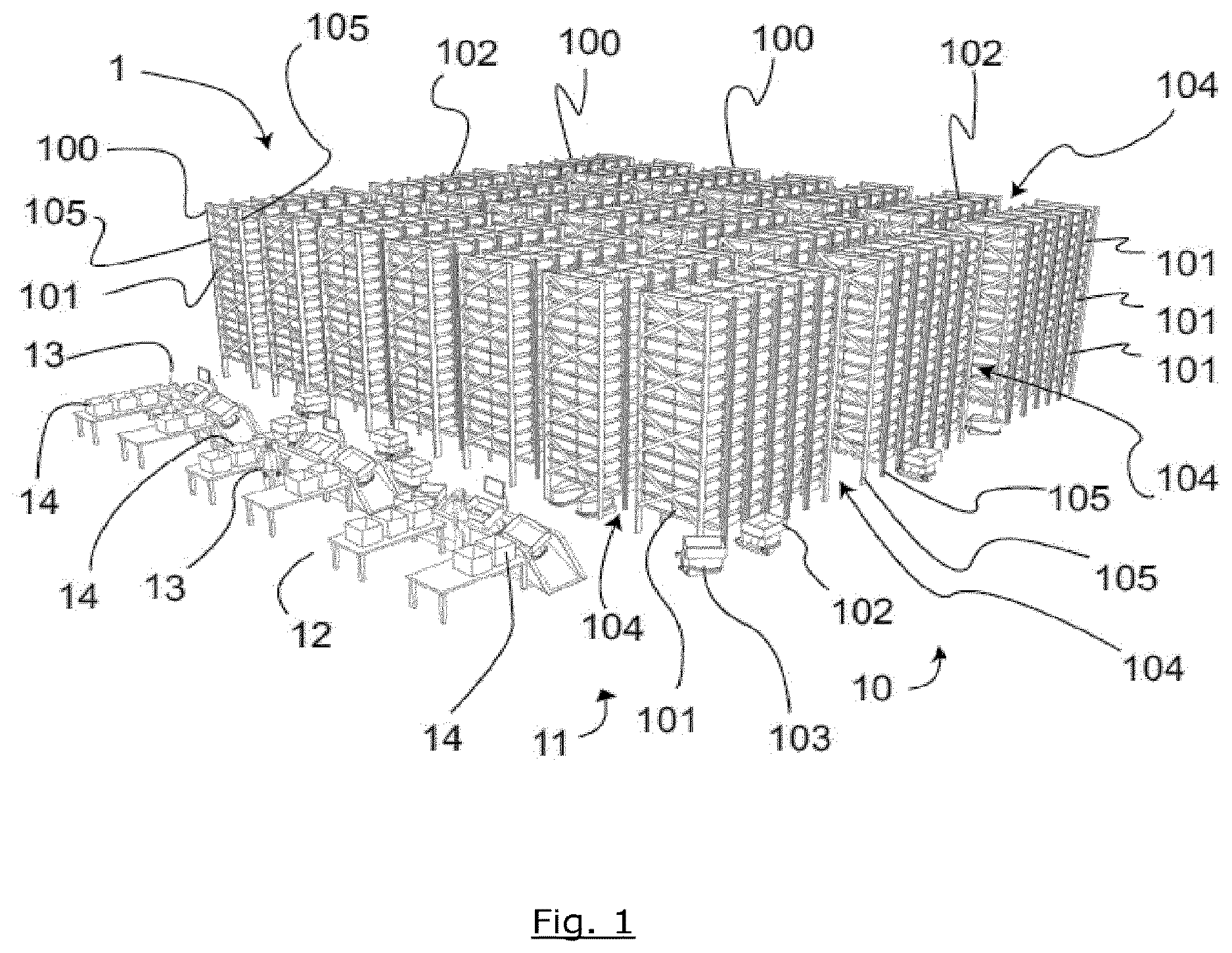 Patent US12612253 — Order picking or buffer storage system — Figure 1