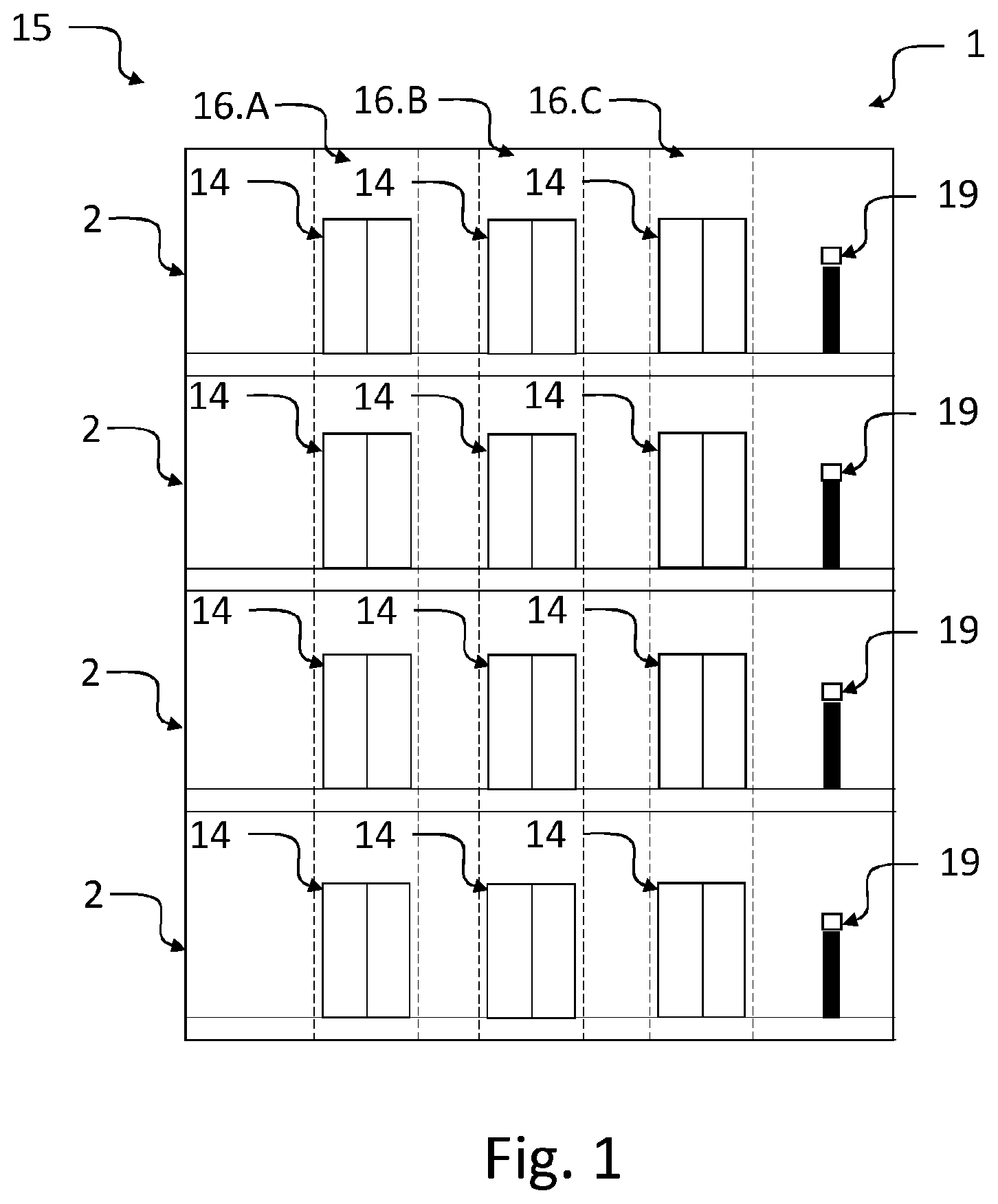 Patent US12612284 — Call input device with display and call input detection method for calling an elevator car — Figure 1