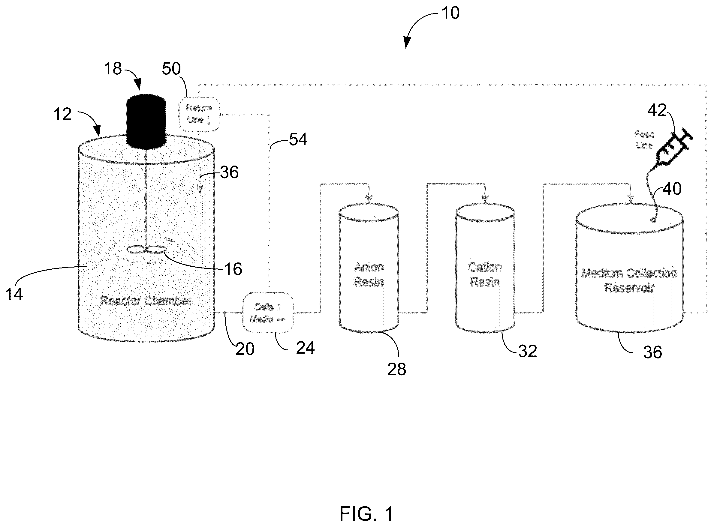 Patent US12612589 Figure 1 – Integrated waste removal system for cell culture bioreactor