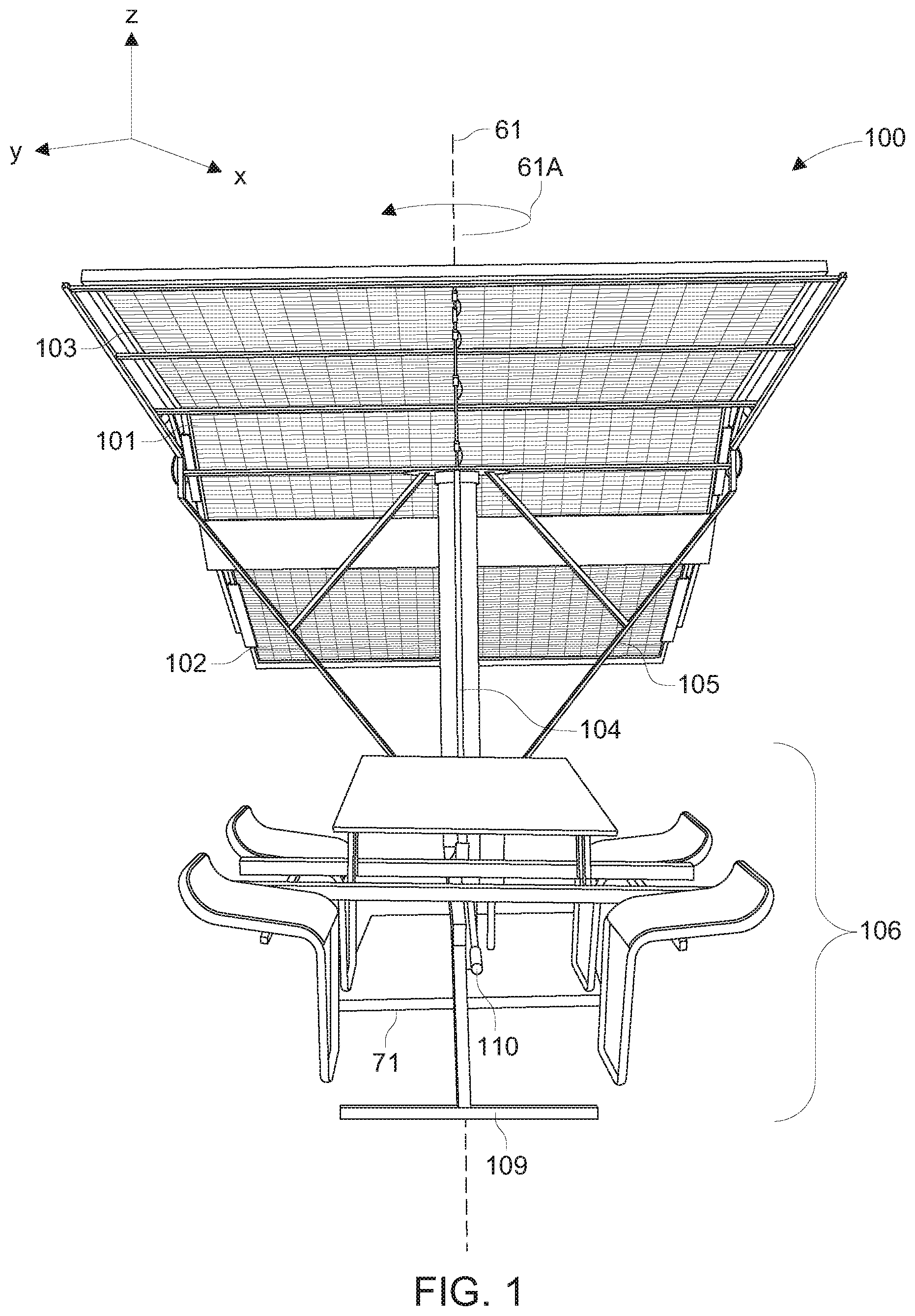 Patent US12612786 Figure 1 – Shading apparatus with panels